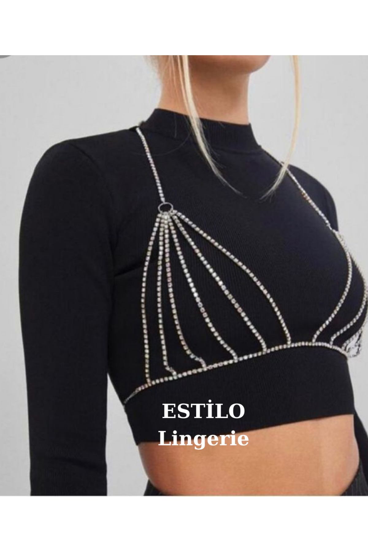 Parlak Zirkon Taşlı Crop Taşlı Bralet Taşlı Elbise Aksesuarı Şık Tasarım Vücut Aksesuarı