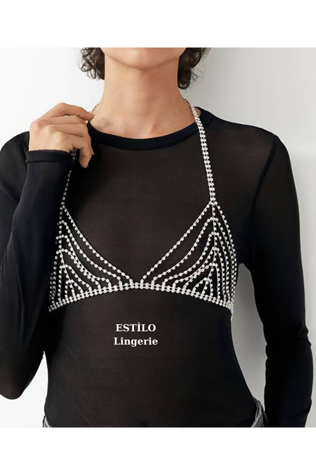 Parlak Zirkon Taşlı Crop Taşlı Bralet Taşlı Elbise Aksesuarı Şık Tasarım Vücut Aksesuarı
