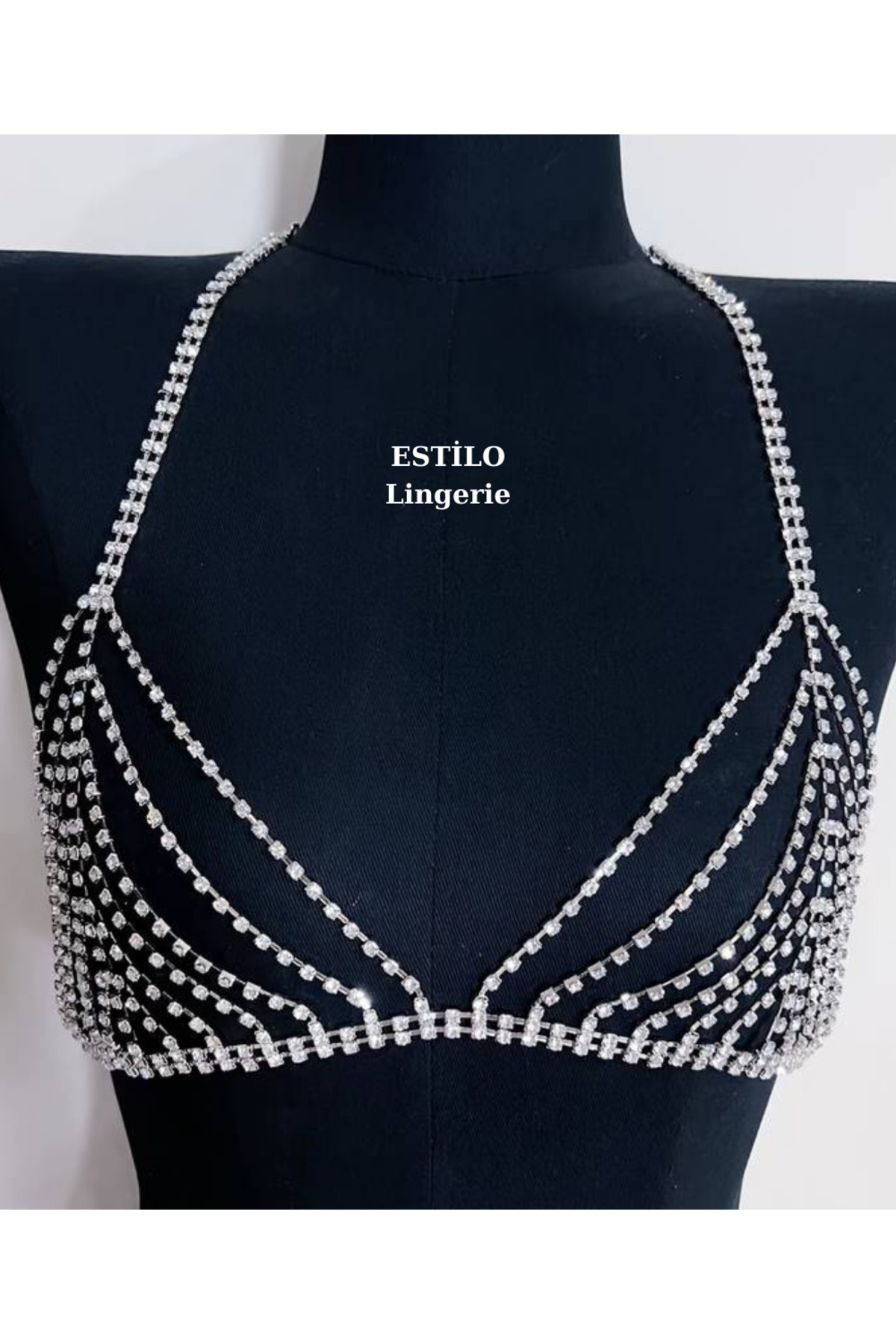 Parlak Zirkon Taşlı Crop Taşlı Bralet Taşlı Elbise Aksesuarı Şık Tasarım Vücut Aksesuarı
