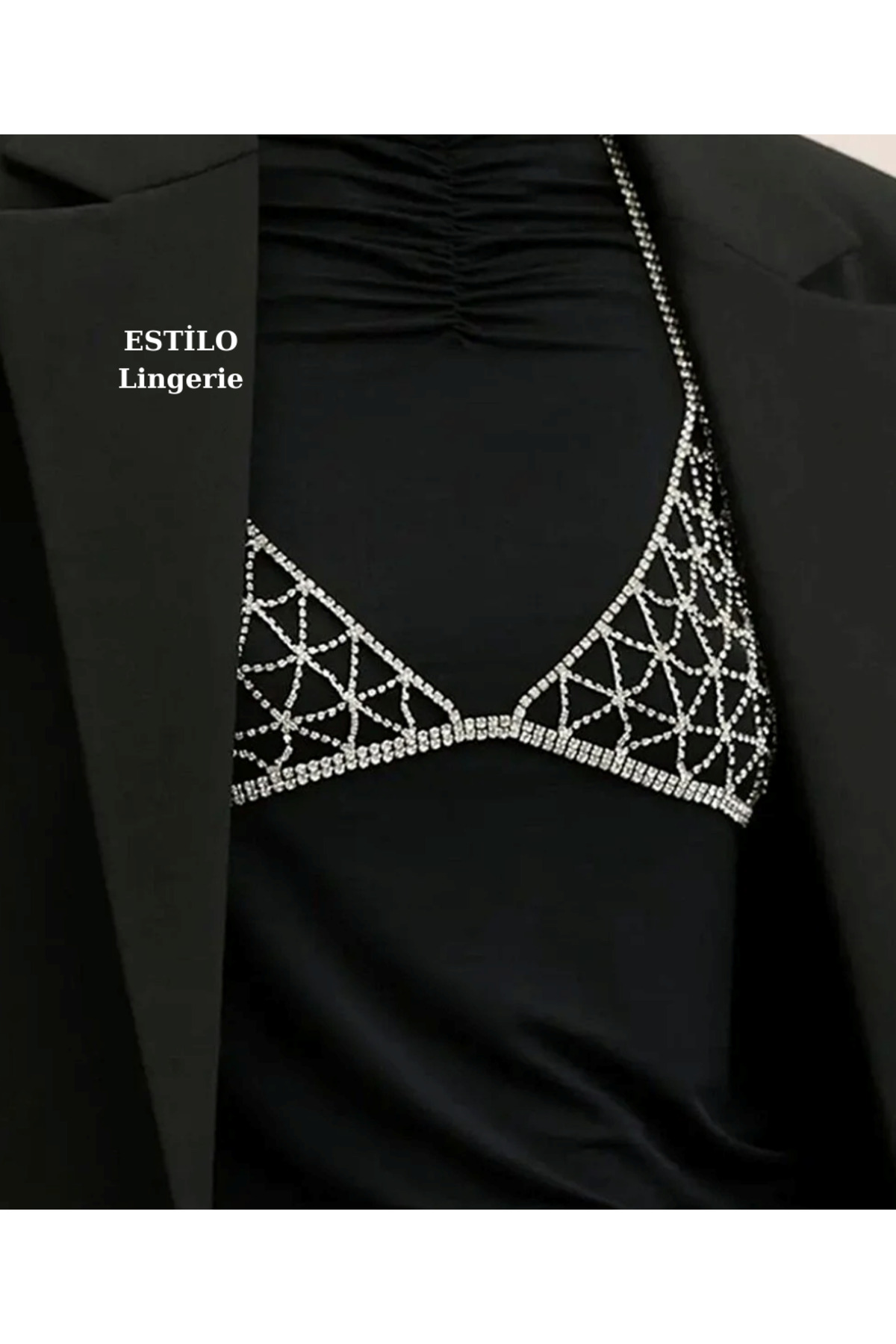 Parlak Zirkon Taşlı Crop Taşlı Bralet Taşlı Elbise Aksesuarı Şık Tasarım Vücut Aksesuarı