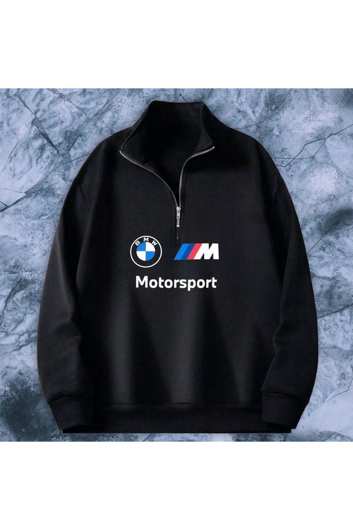 NEW TRENDY COLLECTİON Bmwmotorsport - Guler Stand Fleece Jumătate Cu Fermoar Imprimat Sezonier Unisex - S