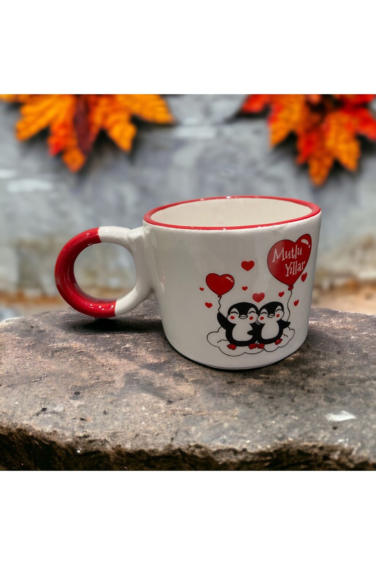 İZart-New Year's " Penguin " Patterned Handmade Ceramic Mug 1