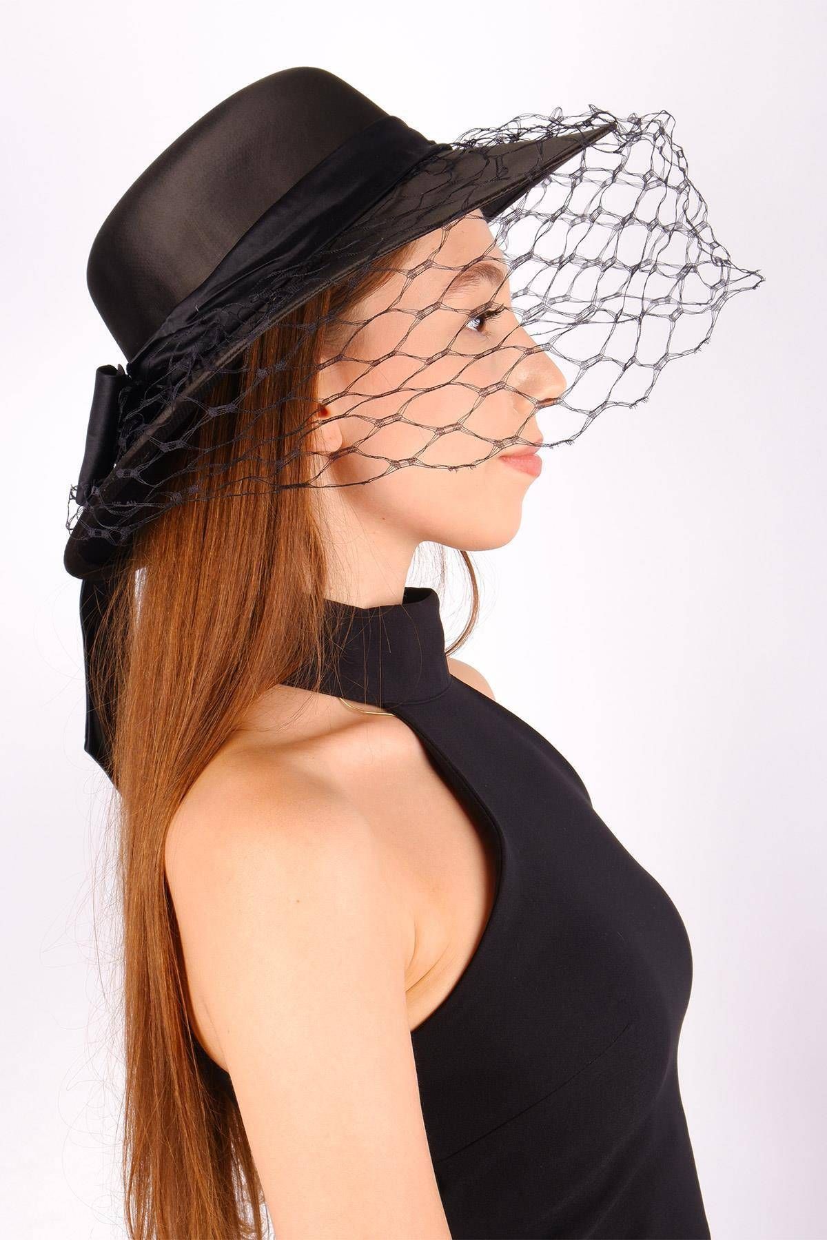 Hobigram-Black Wedding Hat Vualet Leva Net Tulle Bridal Accessory Hair Accessory 2