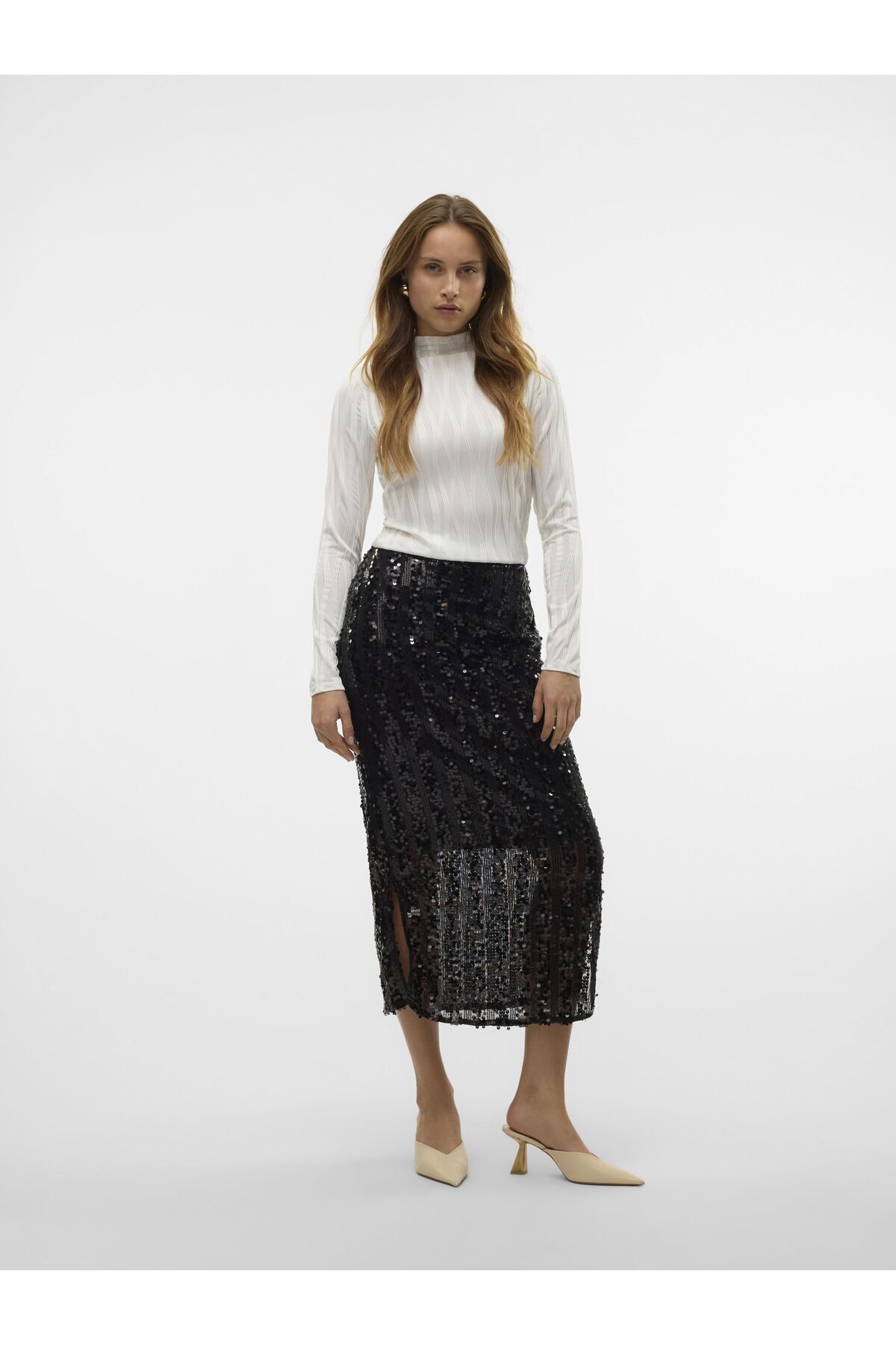 Vero Moda-Rock VMEFA Mittlere Taille Langer Rock 4