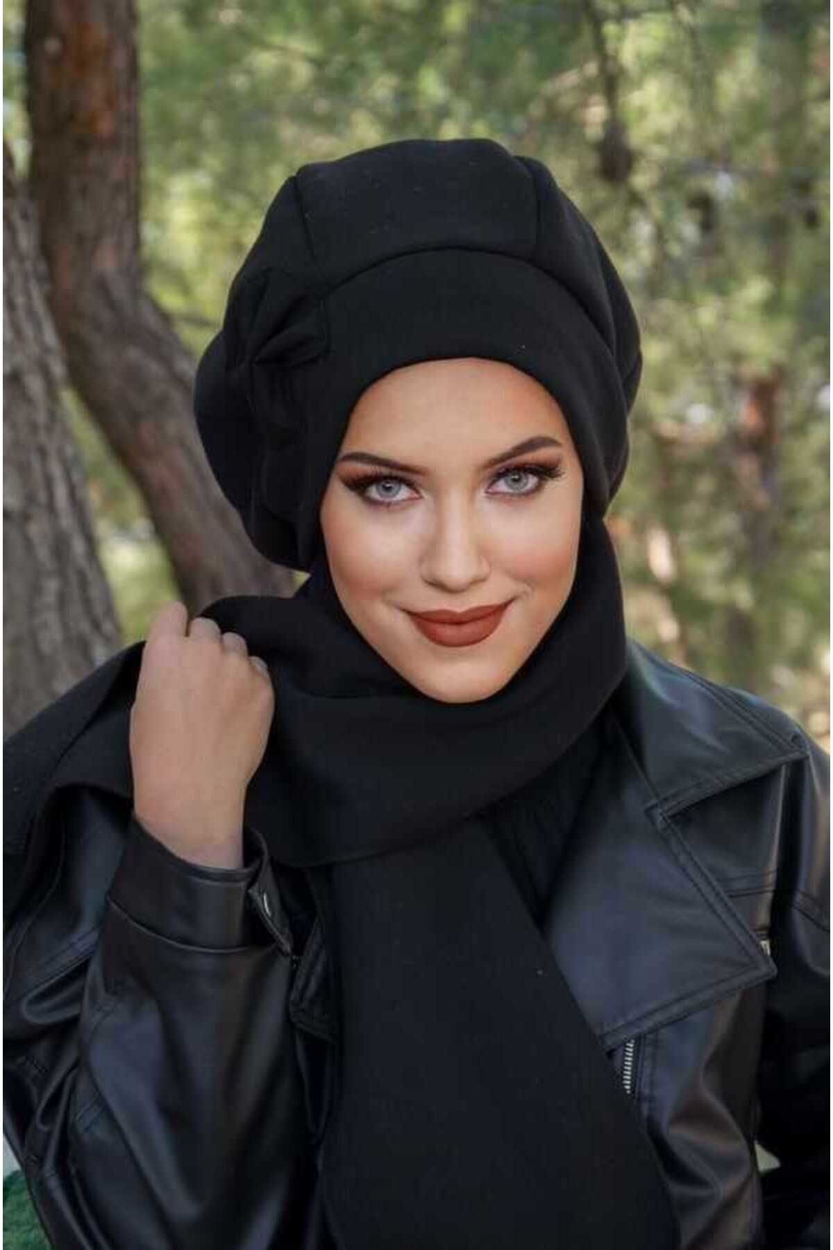 Aişe tesettür-Black Bow Hijab Beanie 2