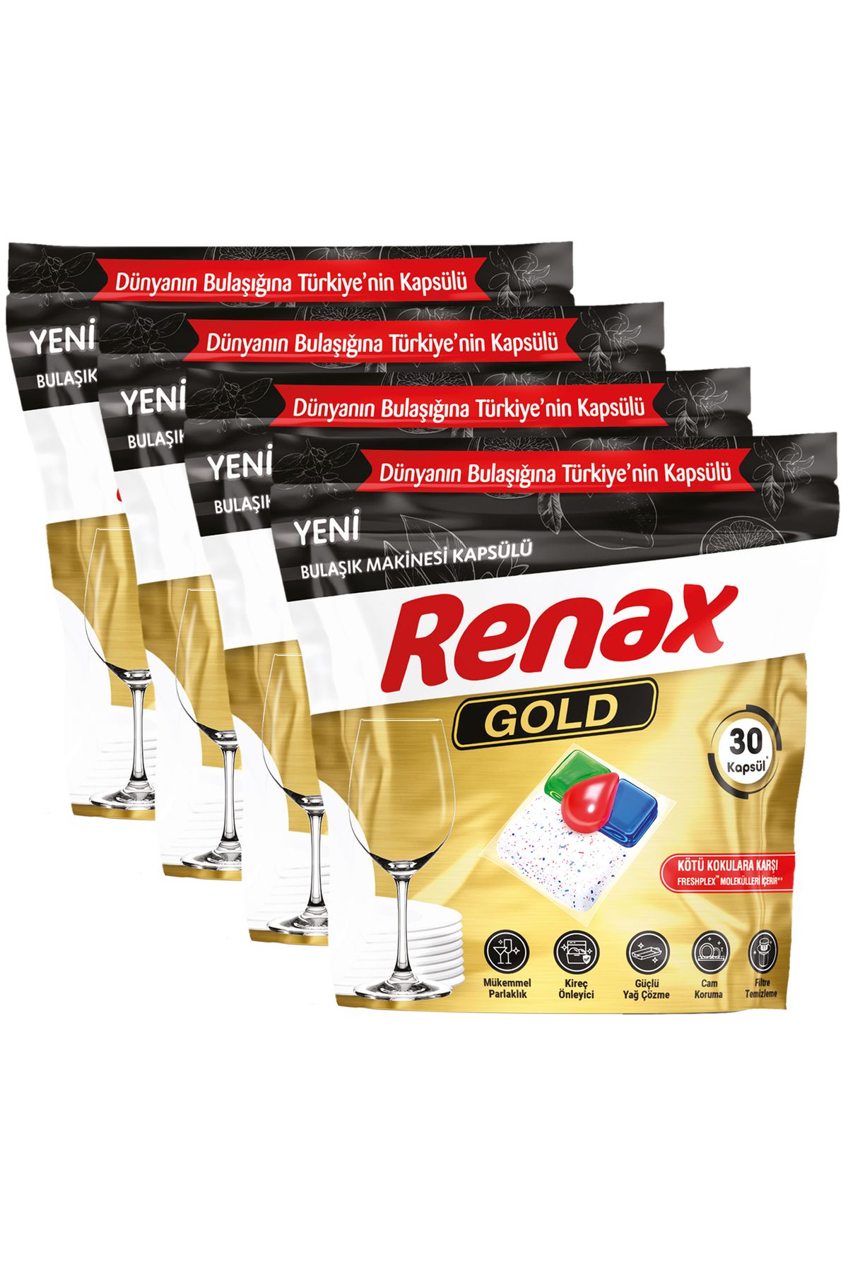 RENAX Gold Bulaşık Makinesi Kapsülü Hepsi Bir Arada 30 x 4 Paket 120 li