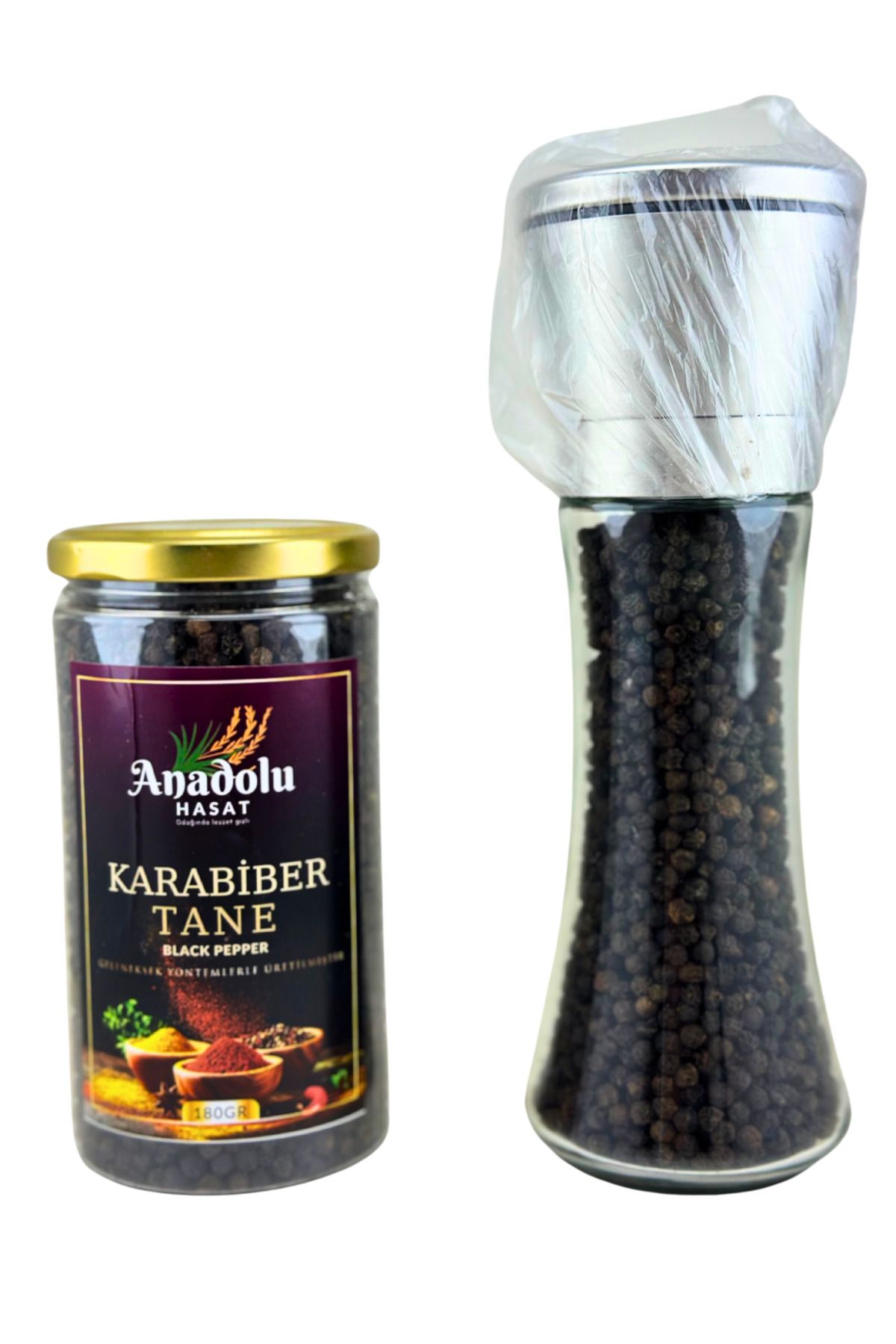 ANADOLU HASAT Karabiber (Tane) 180Gr Kavanoz- Metal Kapaklı Karabiber Seramik Değirmen Öğütücü