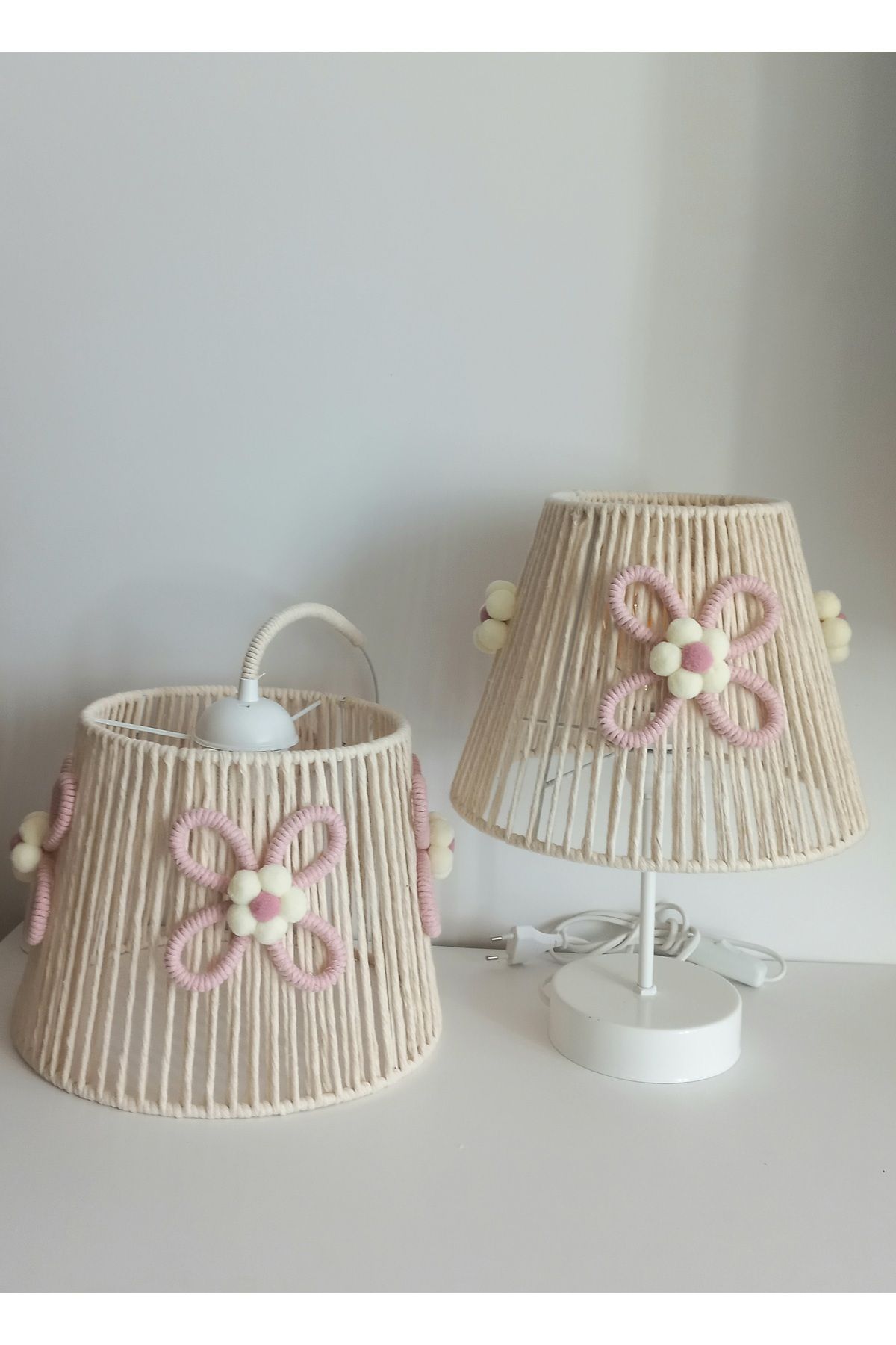 C&A&B KUZEY AVİZE-ECRU Macrame Rope Wrap سلك مخروطي الشكل مزين بالزهور للفتيات الصغيرات وثريا غرفة الفتيات - مجموعة عاكس الضوء (3) 2