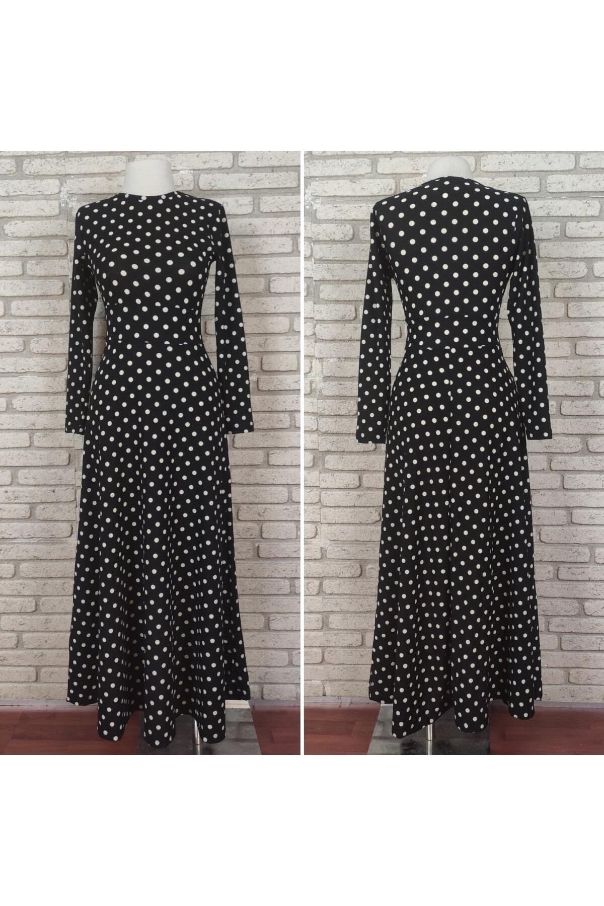 Viyamo-132 Cm Polka Dot Crepe Dress - Long Sleeve, Full Length 3