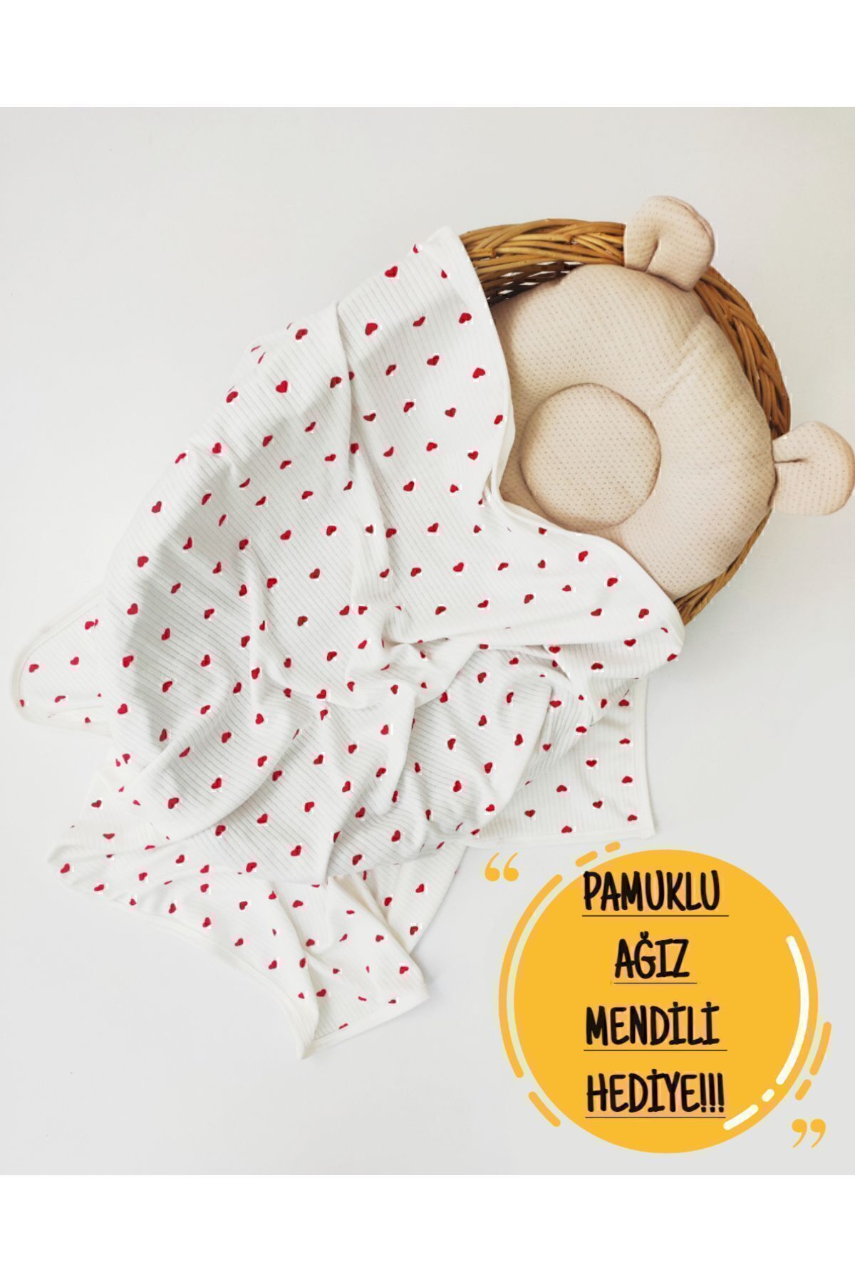 OMY Kırmızı Kalpli Organic %100 Pamuklu 85x90 Cm Tek Kat Bebek Battaniye Ana Kucağı&kundak fotoğrafı 3 (önizleme)