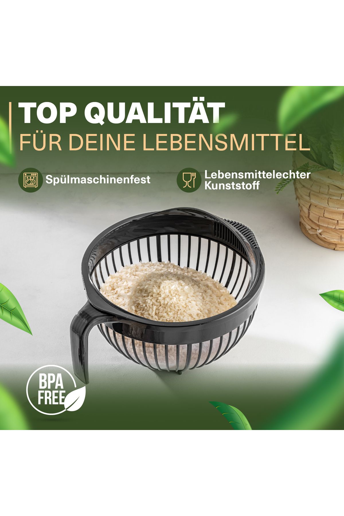 Viwares-Linea Messieb – Praktisches Sieb mit Griff in Anthrazit (3 Liter) 3