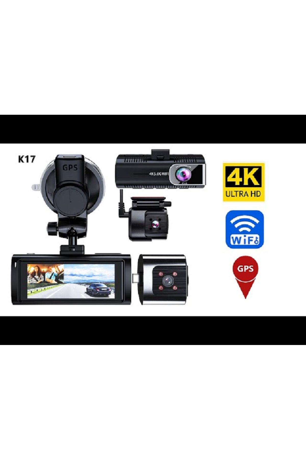 UralTeknik K17 3.2 inç 4K DashCam  WiFi ve GPS IR Gece Görüşü Ayrılabilir Tasarım Kapasitörlü Araç İçi Kamera