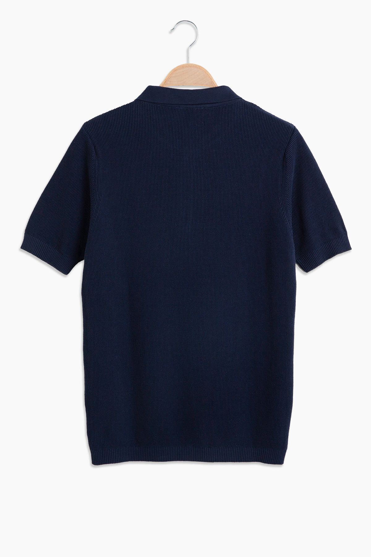 hateko-100% Cotton Waffle Knit Polo Collar Knitwear T-Shirt 5