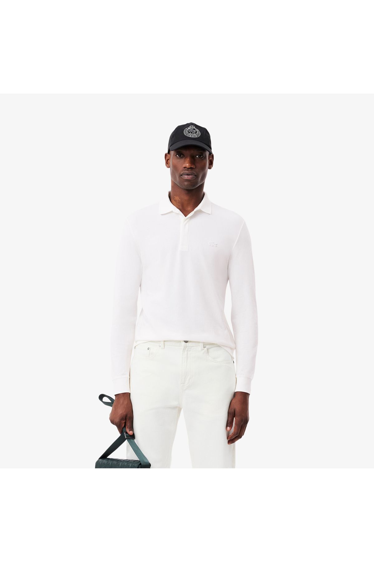 تی شرت یقه پولو سفید مردانه آستین بلند و مناسب پاریس Lacoste