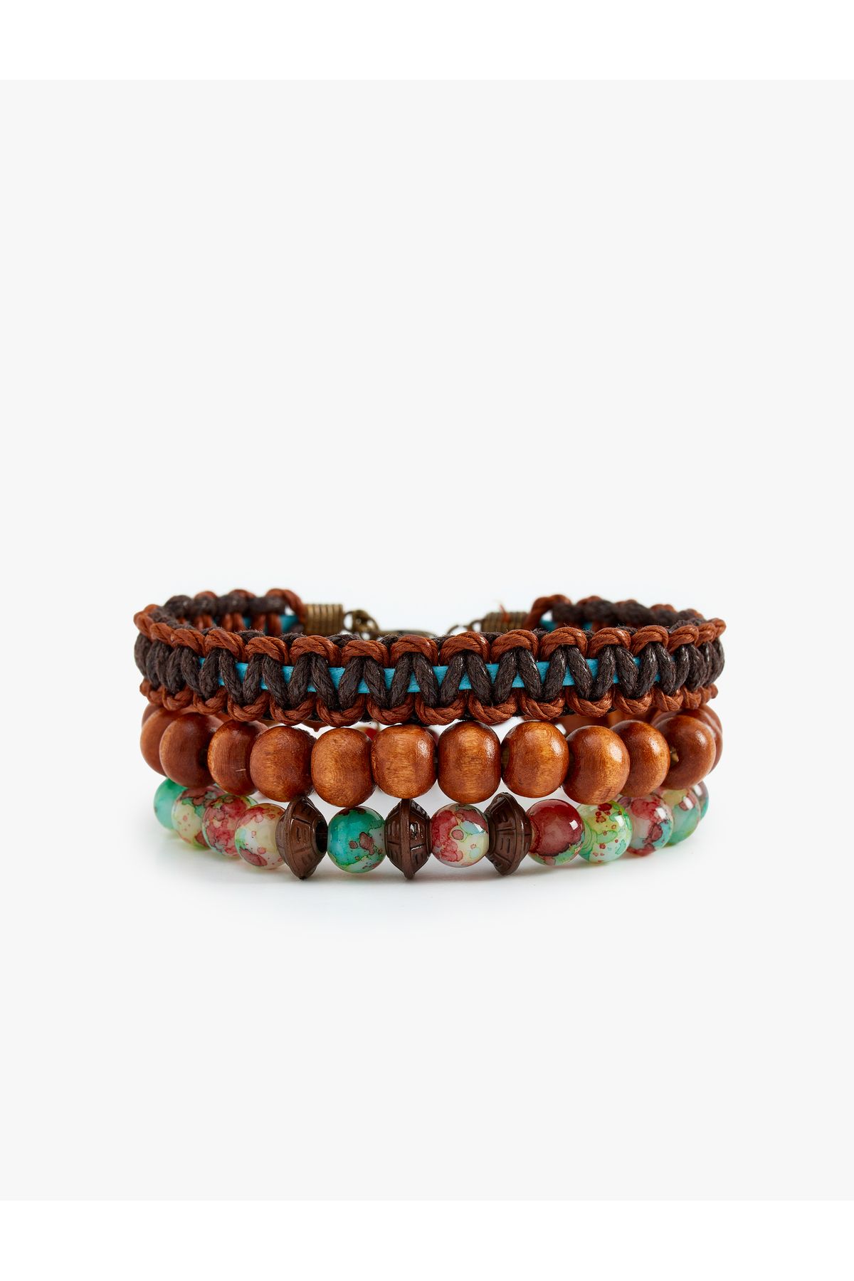 Koton-Wooden Beaded Braid Multicolor Set of 3 Bracelets 1