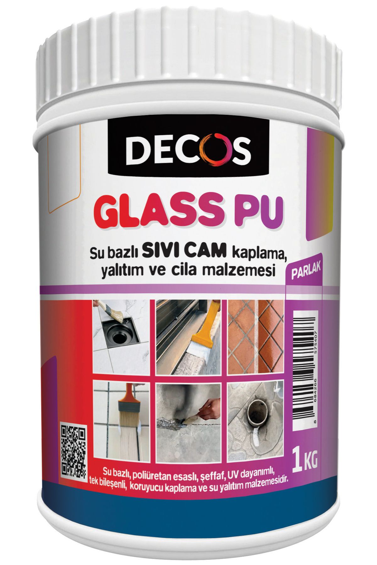 DECOS Glass Pu - Su Bazlı Sıvı Cam Şeffaf Su Yalıtım Malzemesi 1 Kg