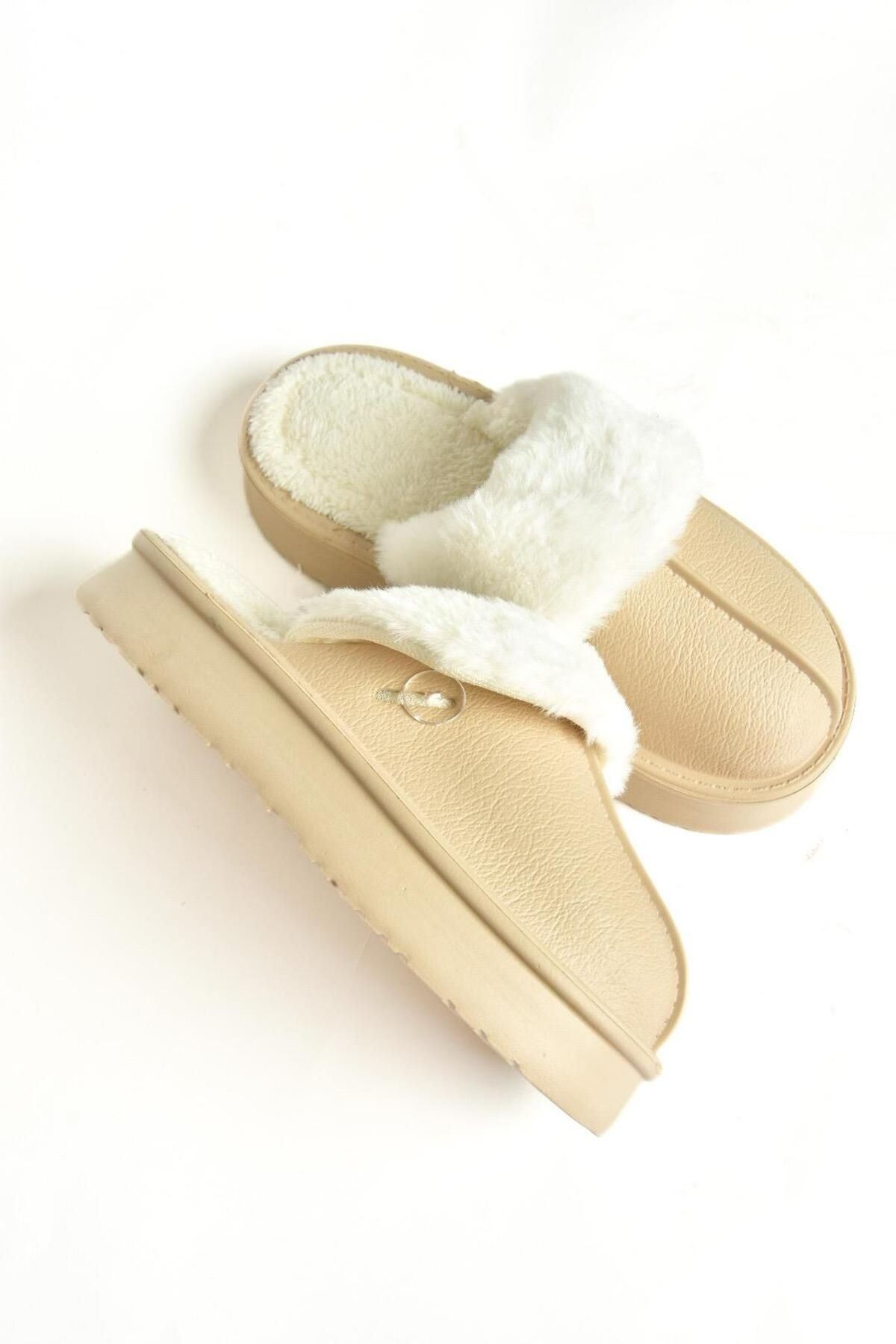 Fox Shoes-T 918264209   Beige Plüsch-Damenhausschuhe 6