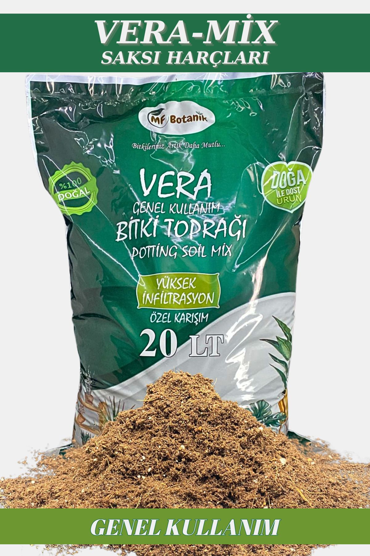 MF Botanik Vera-mix Özel Karışım Saksı Harcı Ithal Torf Cocopeat Bitki Toprağı 20 Litre