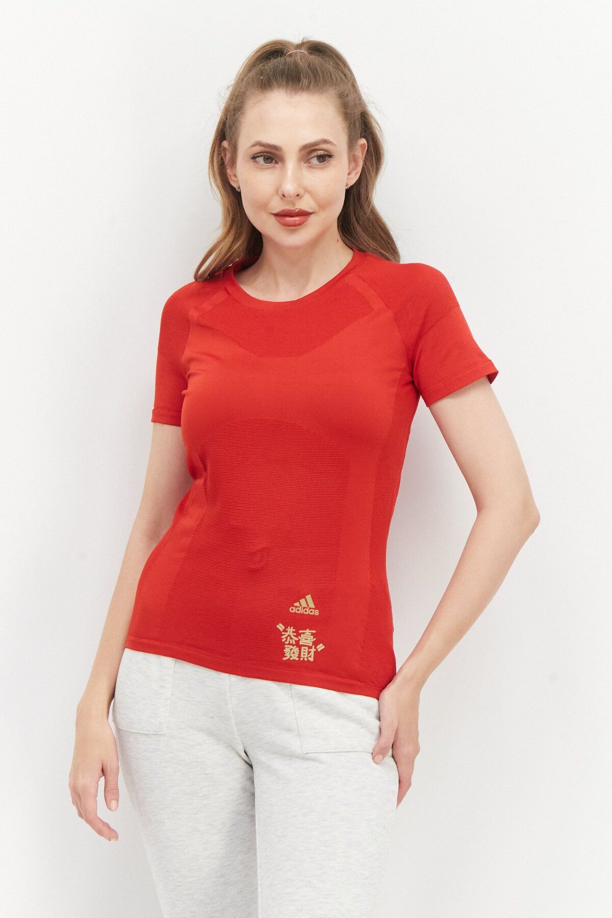 adidas-Women Sportswear Fit Brand Logo Training Top, Red 1