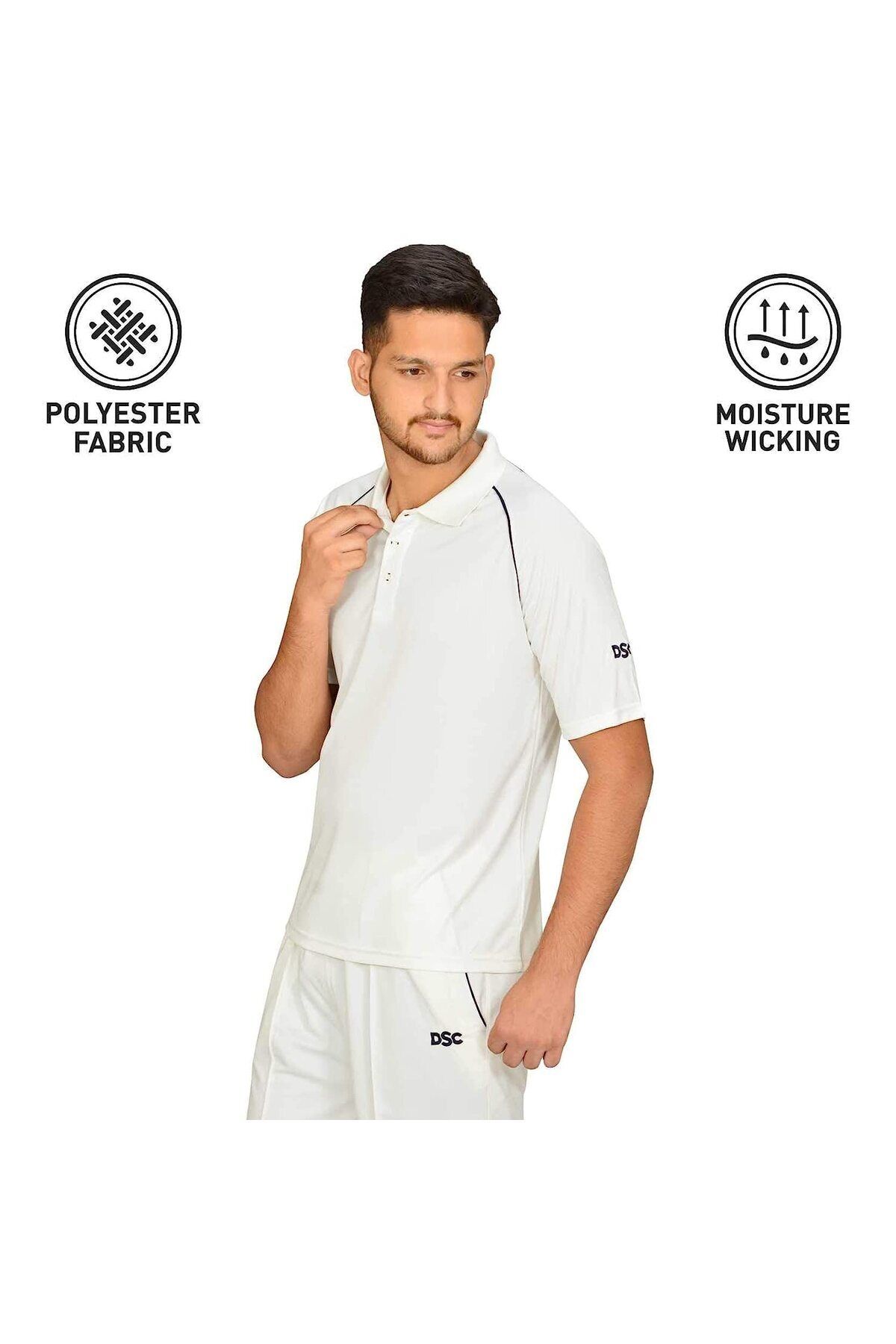 DSC-Atmos Half Sleeve Polyester Cricket T-shirt | Off White | Size 30 | Polyester | Cool & Dry 2