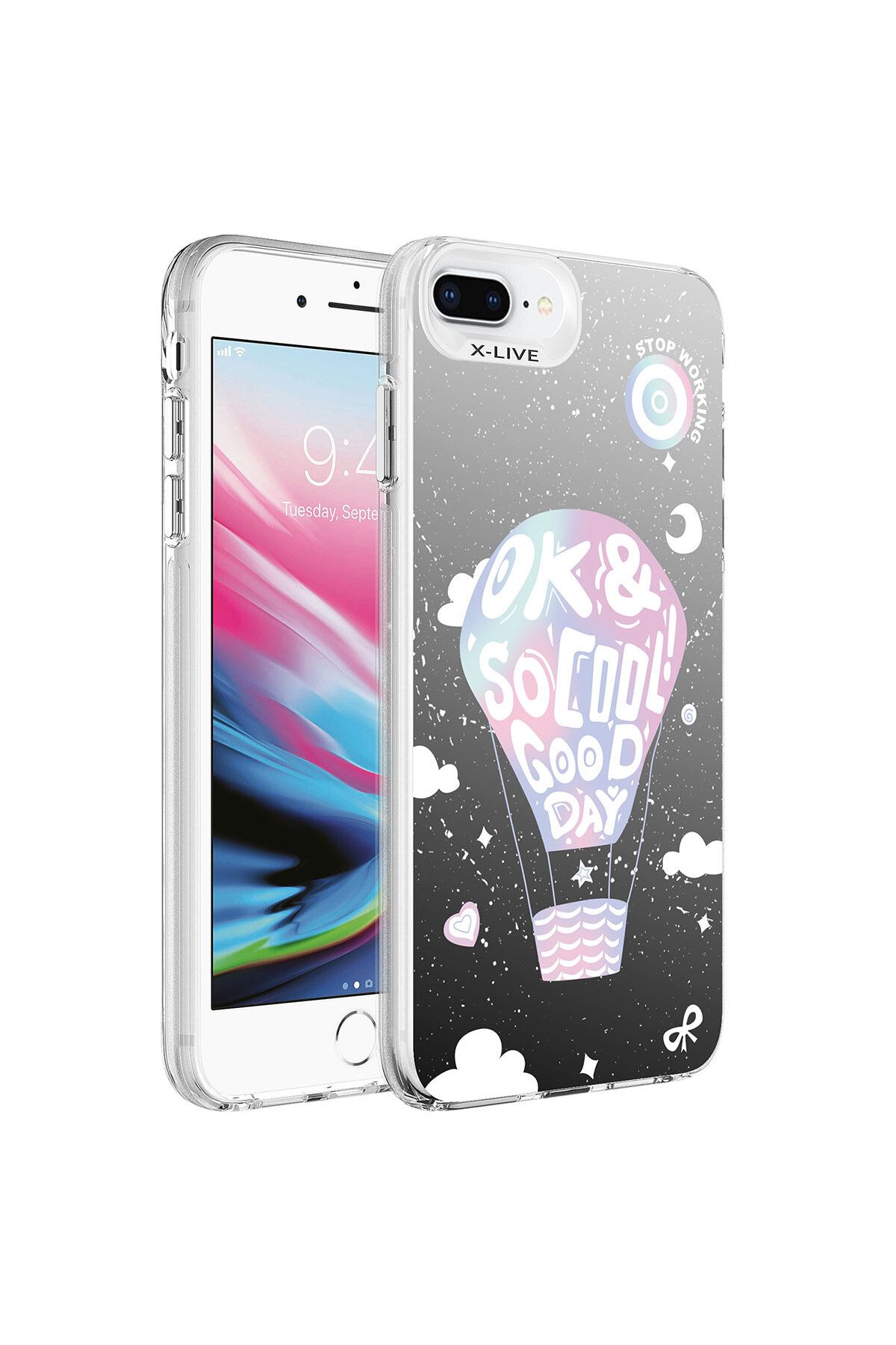 ZM STORE Apple iPhone 8 Plus / İphone 7 plus Uyumlu Kılıf Parlak Yüzeyli Desenli Silver Sert Kapak