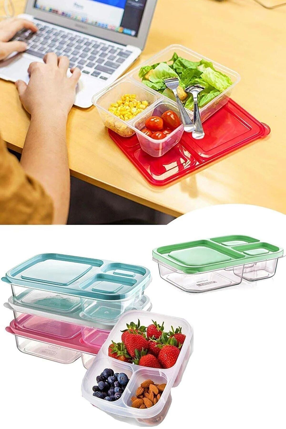 Royaleks-Diet Storage Container 3 Compartments Practical Portable Smart Rectangular Nutrition Breakfast Container 1