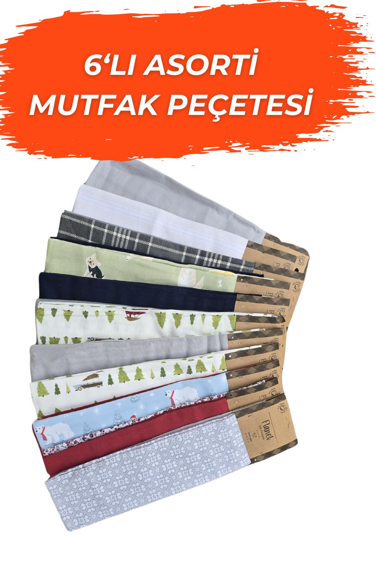 MUEV 6'lı %100 Pamuk Flannel Mutfak Kurulama Bezi 35 X 70 Mutfak Havlusu - Mutfak Peçetesi