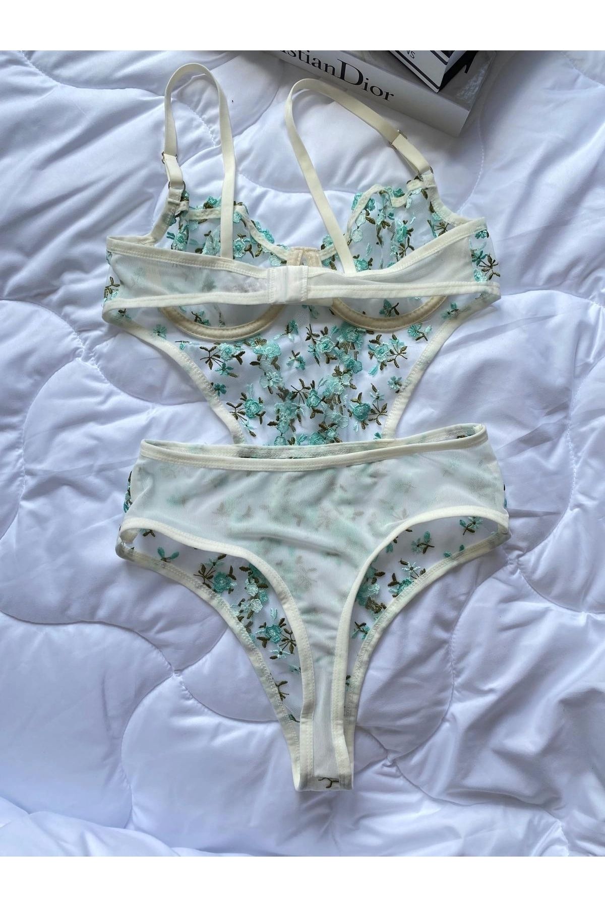 ARONA-Shy Lola Sheer Tyl Floral Print Body - Aqua Green 3