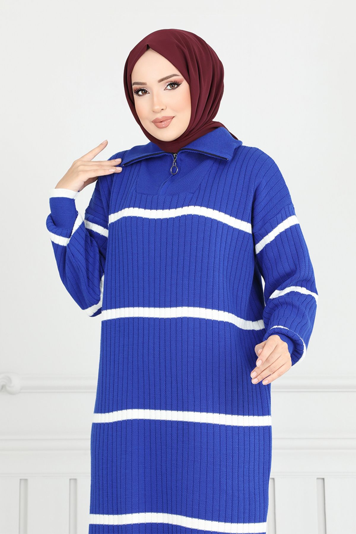 ModaMerve-Half Zipper Knitwear Dress 6013Kln1035-M Saks 3