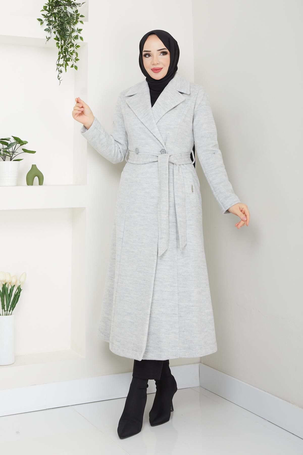 Doque-Thick Wool Fabric Winter Stamped Women's Coat 57019 7