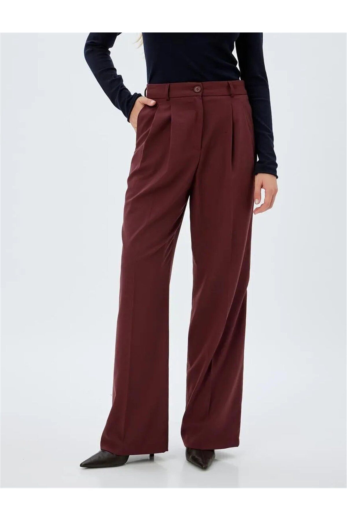 Koton-5wak40154pw 464 Pantaloni țesuți de damă roșu Claret 3