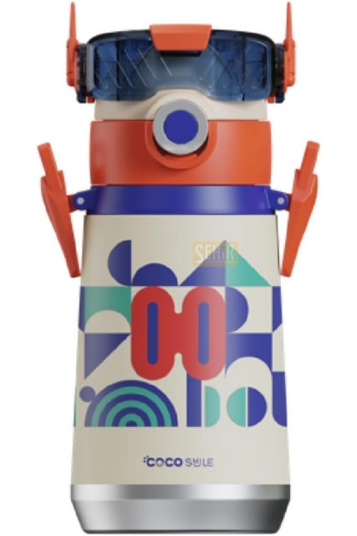 STOREMAX buxystorem 500ml Robot Temalı Pipetli Askılı Çelik Termos Çocuk Matarası (Beyaz) trendymx 9996
