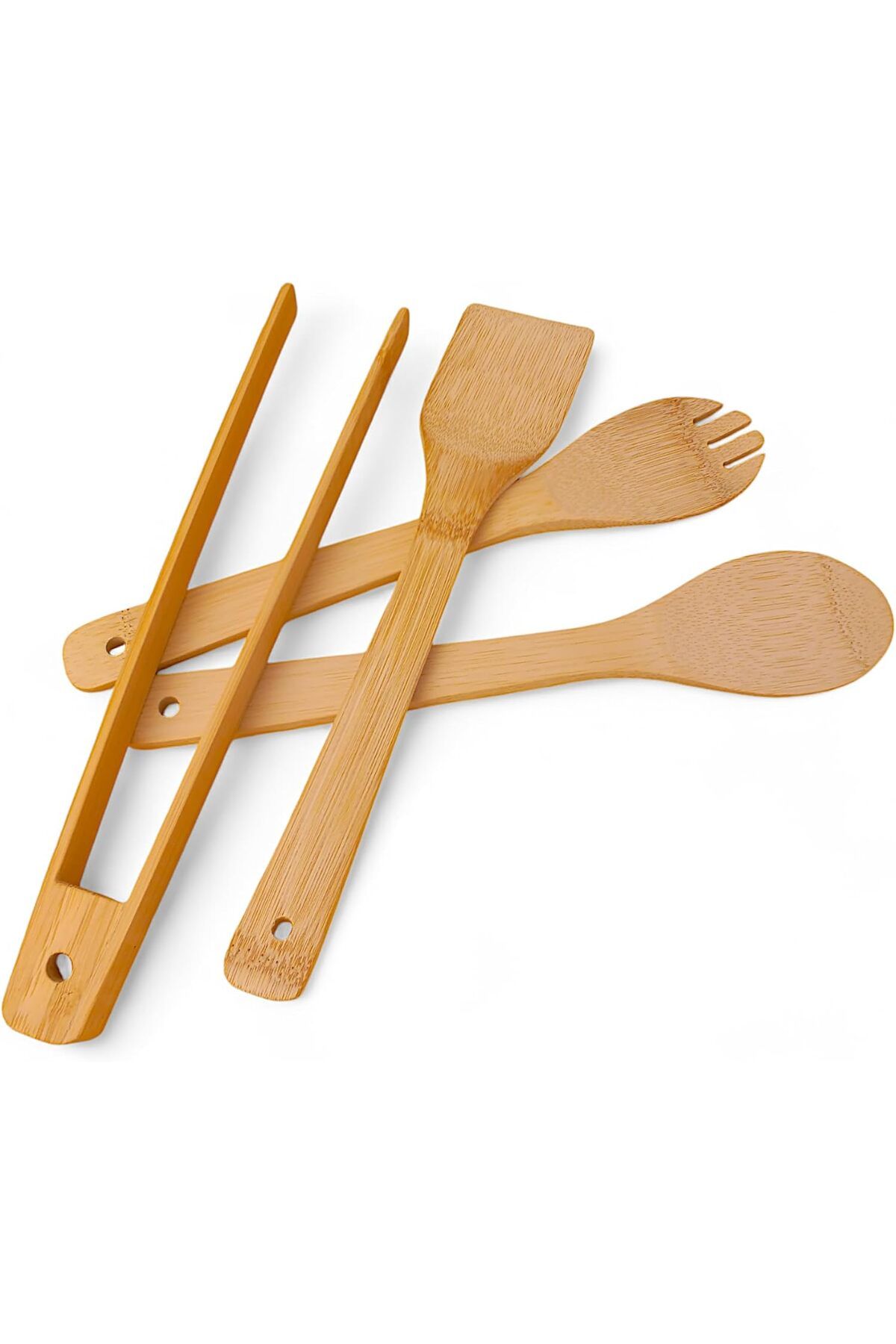 STOREMAX lbstorex Bambu Servis ve Spatula Seti 4'lü Set, 4 Adet Bambu Servis Seti - Rustik Şıklıkla Sofra