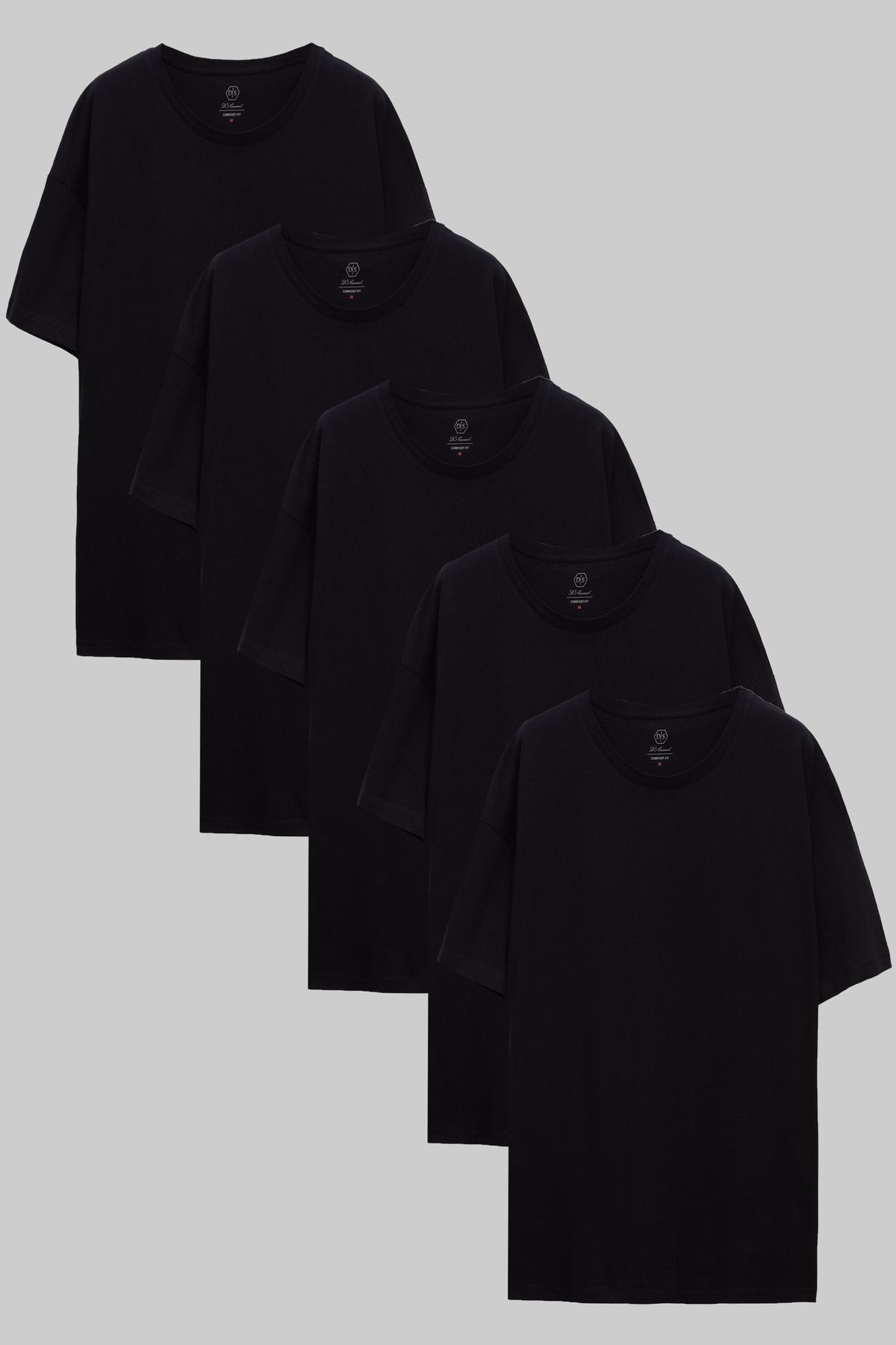 D'S Damat-Ds Damat Black 5-Piece Oversize 100% Cotton T-Shirt 1