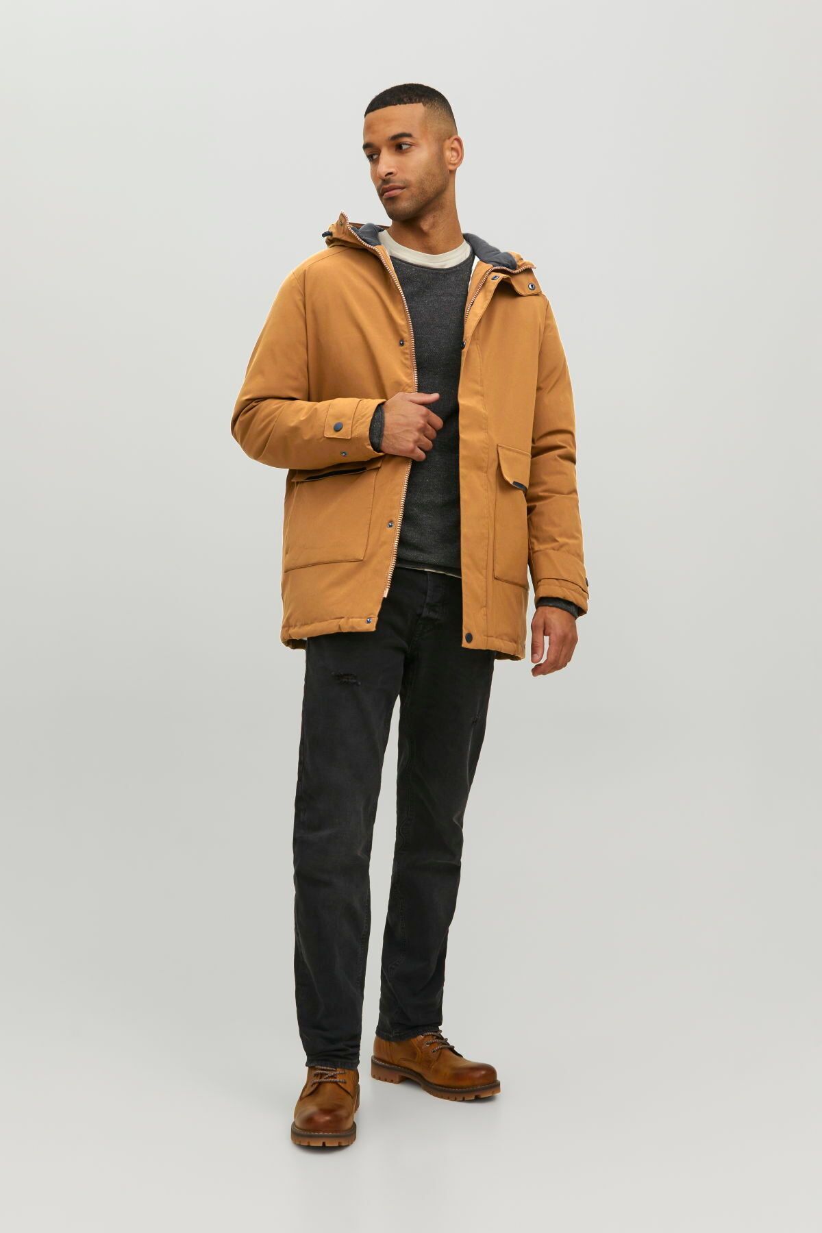 پارکا رنگ ثابت کلاهدار - تیکو Jack & Jones