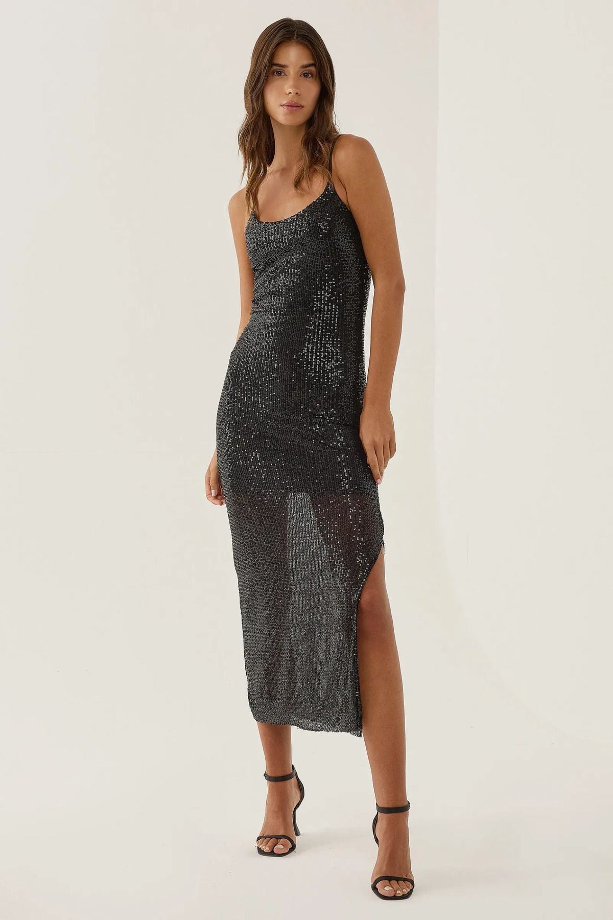 Hiccup-Sequined Midi Dress with Slit Detail 2