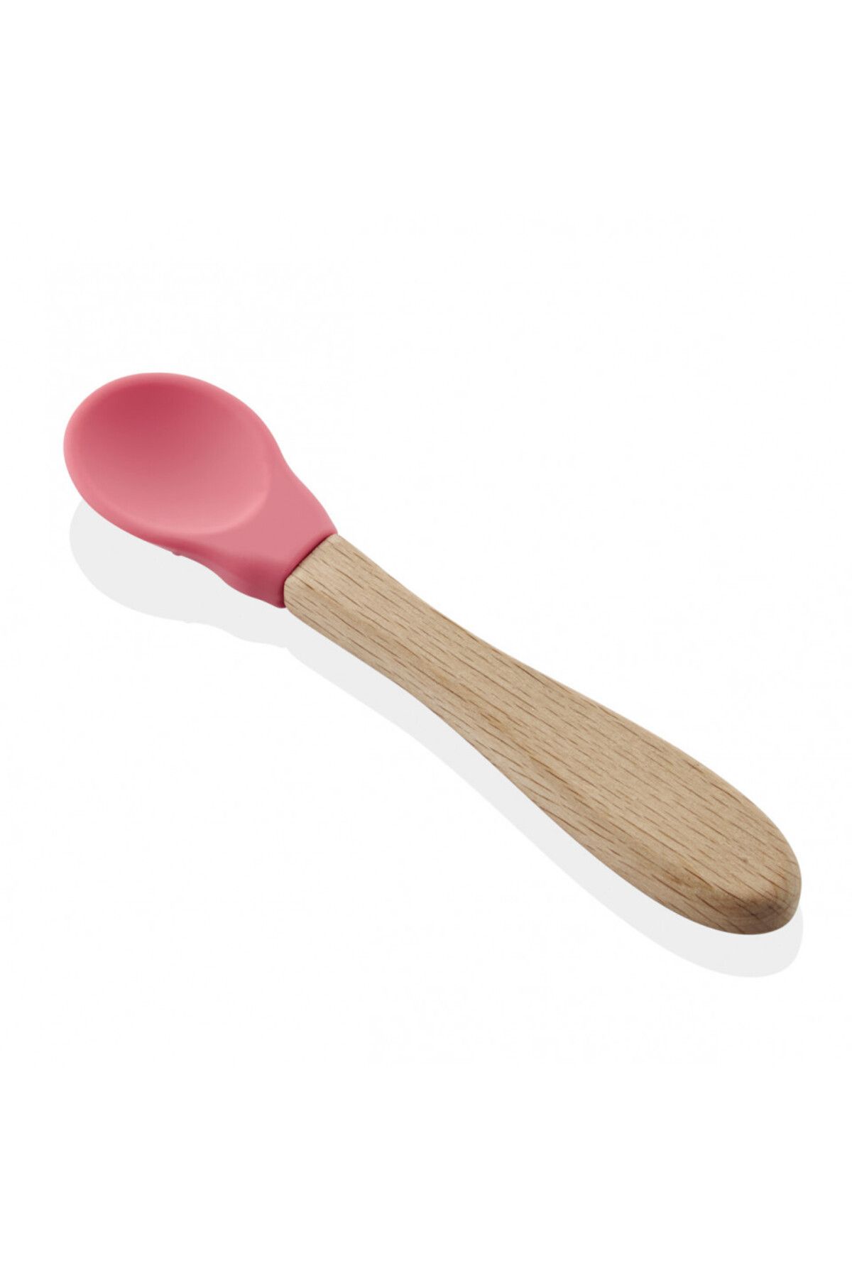 Babyjem Lingurita Cu Maner Din Lemn Si Varf Rotunjit Din Silicon Babyjem (culoare: Roz) - One Size