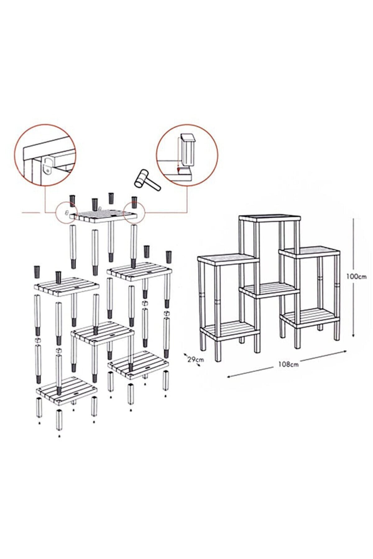 Tiklasende-Shelf 6-Tier Organizer Plastic Shelf Unit Black, Bookshelf, Kitchen, Bathroom Shelf Cabinet, Flower Pot 8
