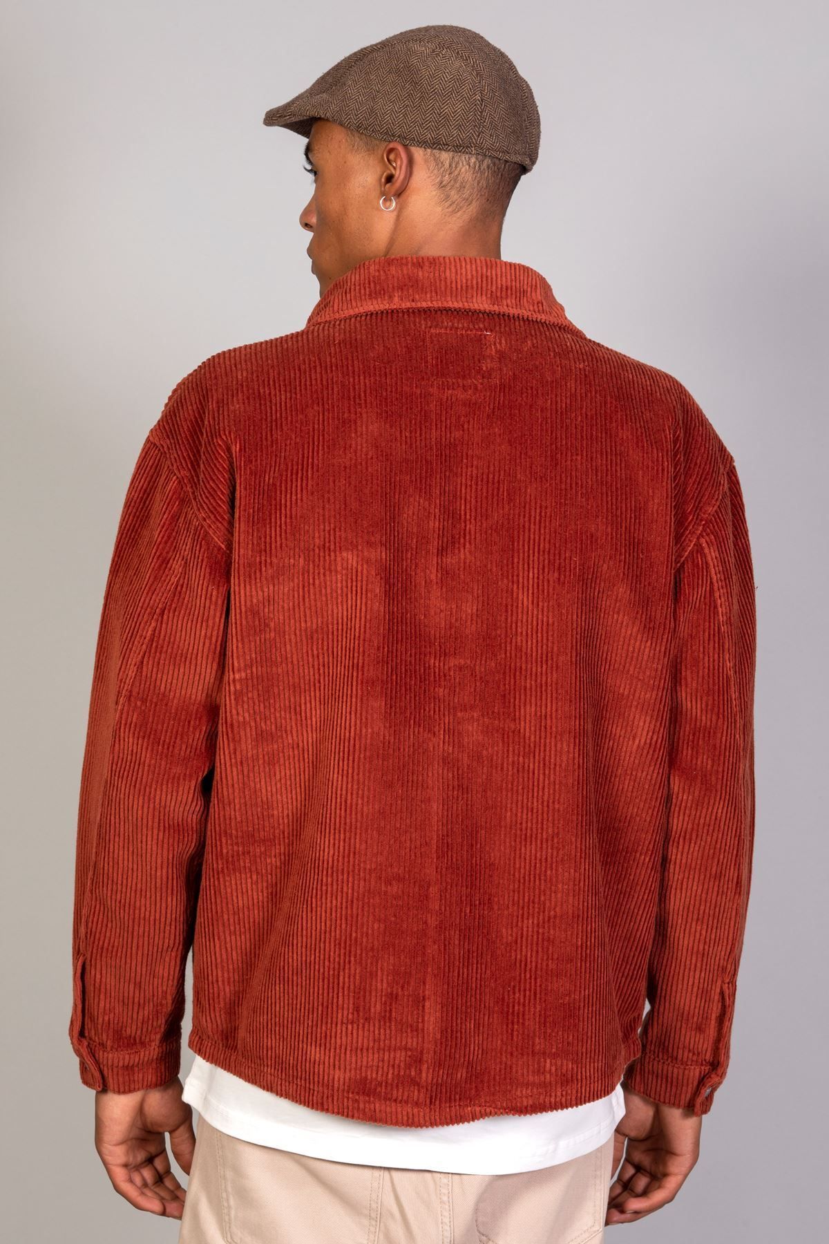 کت نارنجی مردانه مدل پیراهن کاشی ژاکت مخملی پنبه ای بزرگ LTC Jeans