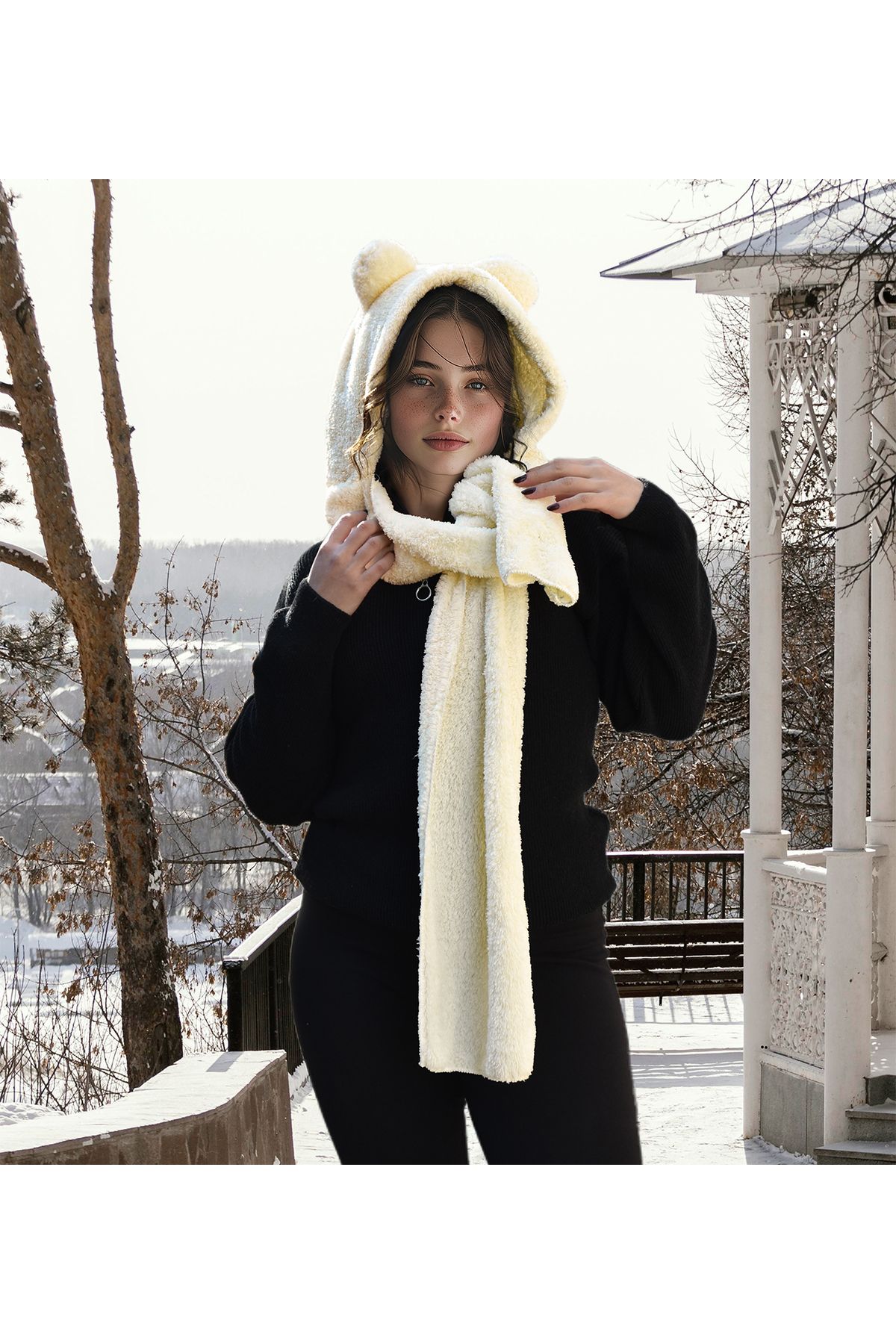 Özgüner Oyuncak-Beretă de pluș Welsoft cu glugă Pabtex - cu eșarfă - șal cu guler polar - pălărie cu urechi rezistente la vânt 3