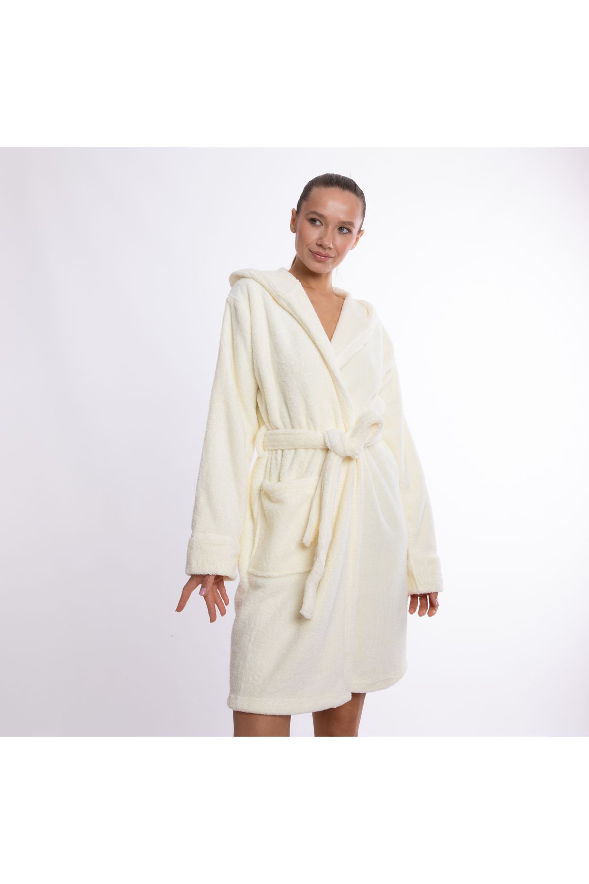 Caymoon-Hooded Wellsoft Plush Dressing Gown Home Wear 5