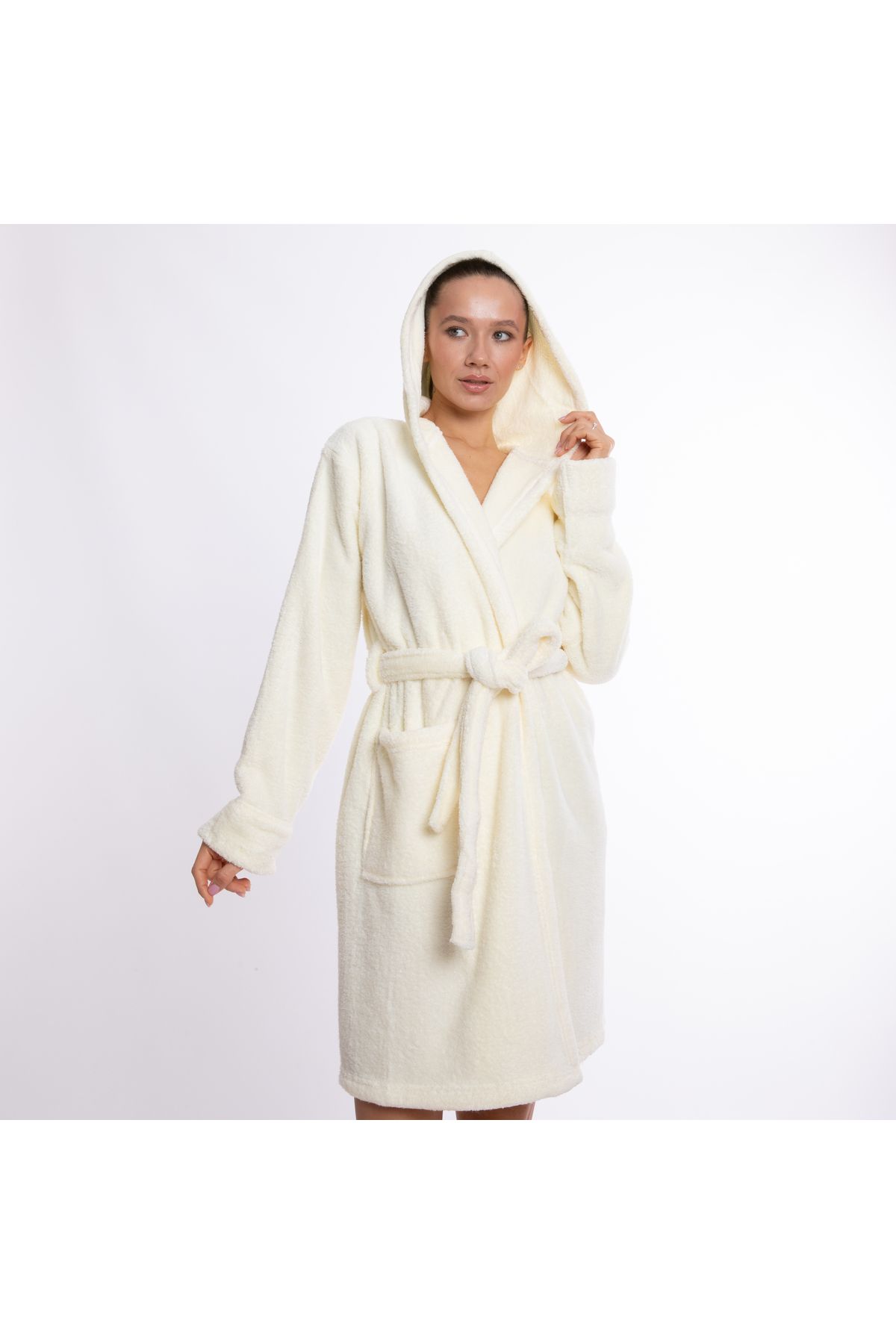 Caymoon-Hooded Wellsoft Plush Dressing Gown Home Wear 7