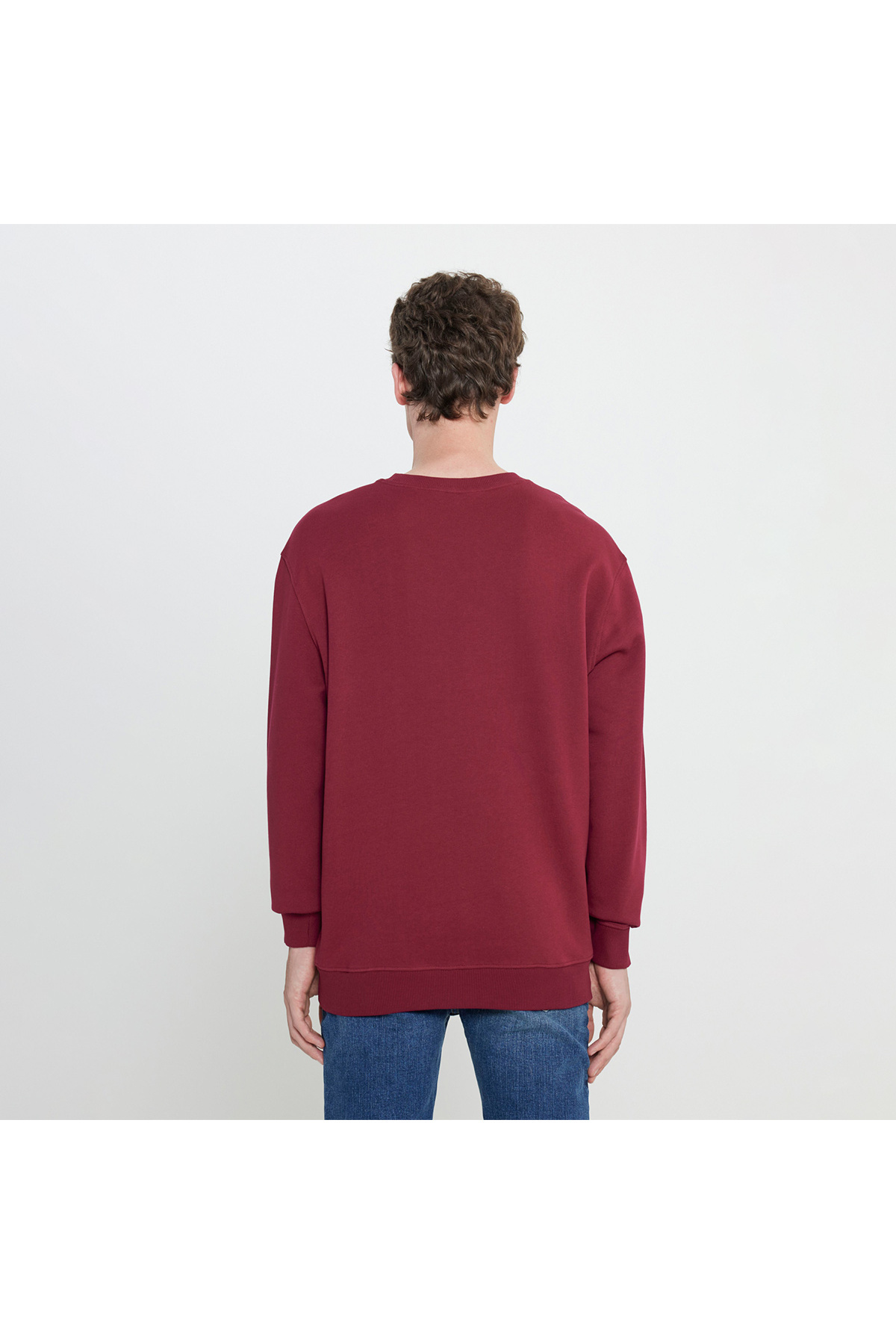 Lee-Men's - 100% Cotton Crew Neck Fleece Claret Red Sweatshirt (Regular Fit) 4