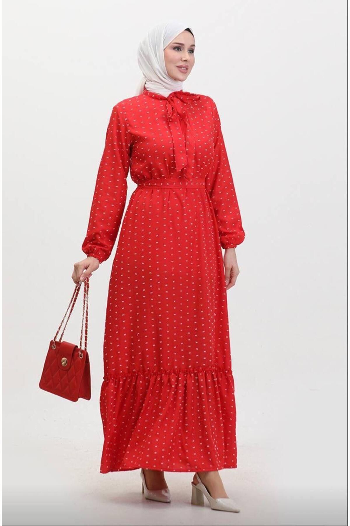 Zeynep Butik-Modest Dress - Red - Basic 1