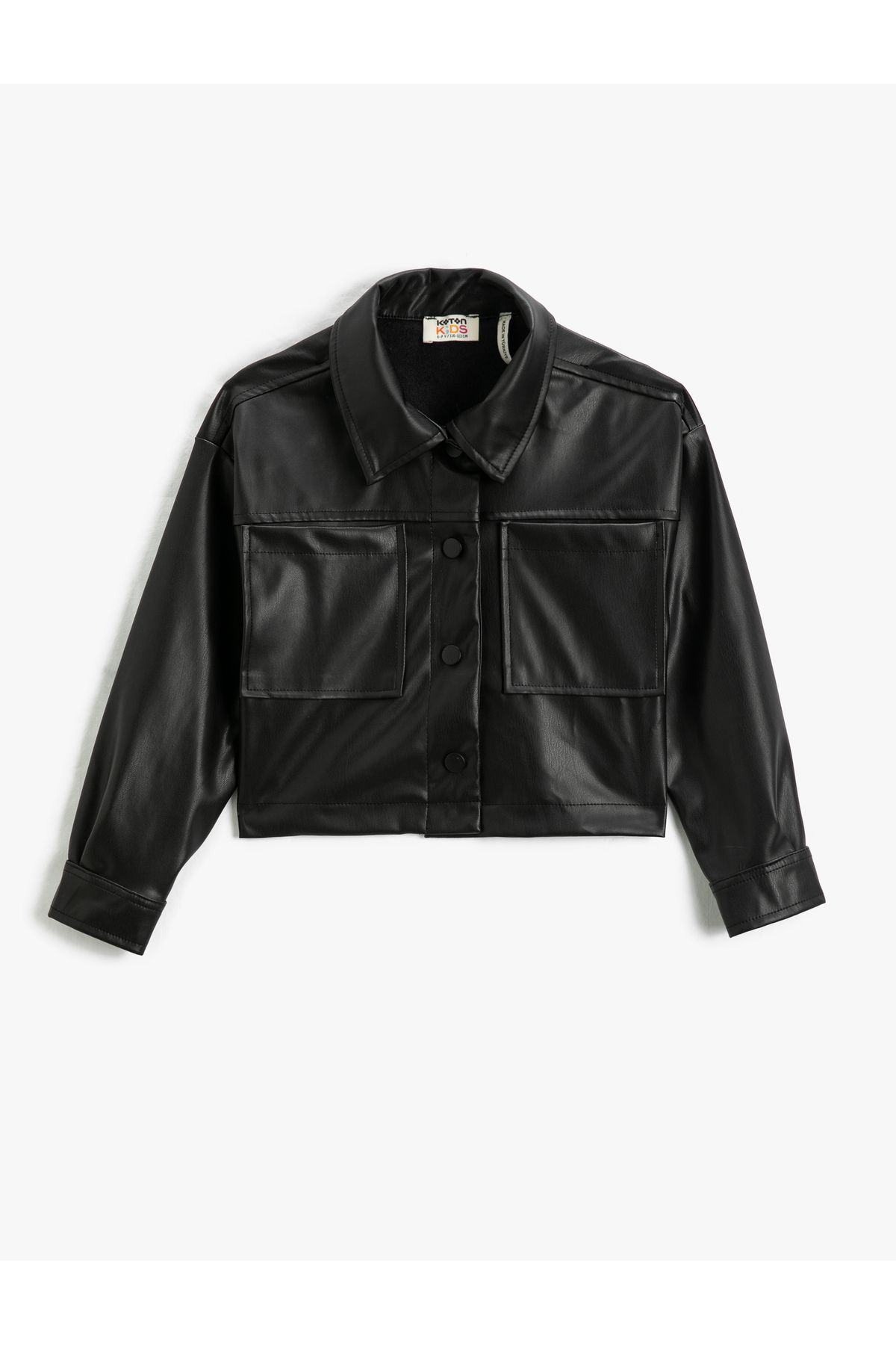 Koton-Crop Leather Look Jacket with Pockets and Buttons 1