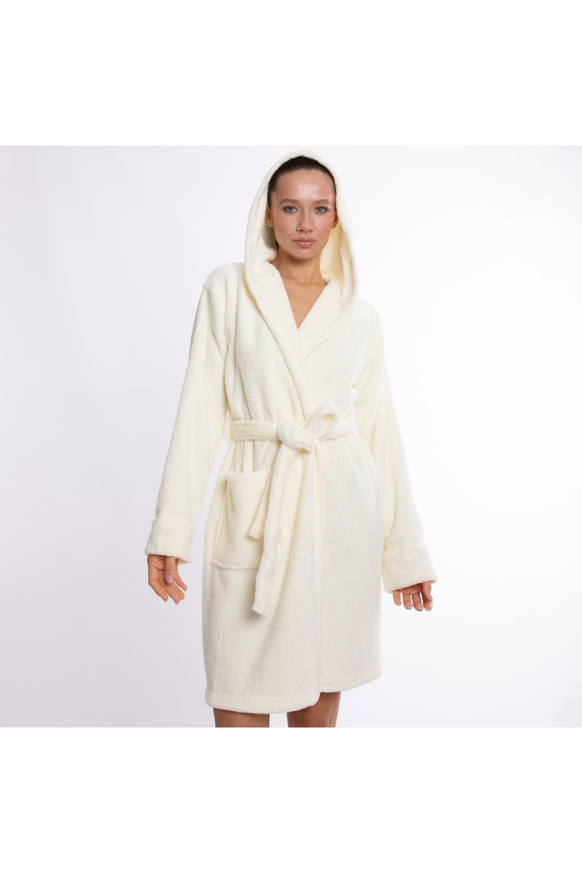 Caymoon-Hooded Wellsoft Plush Dressing Gown Home Wear 6