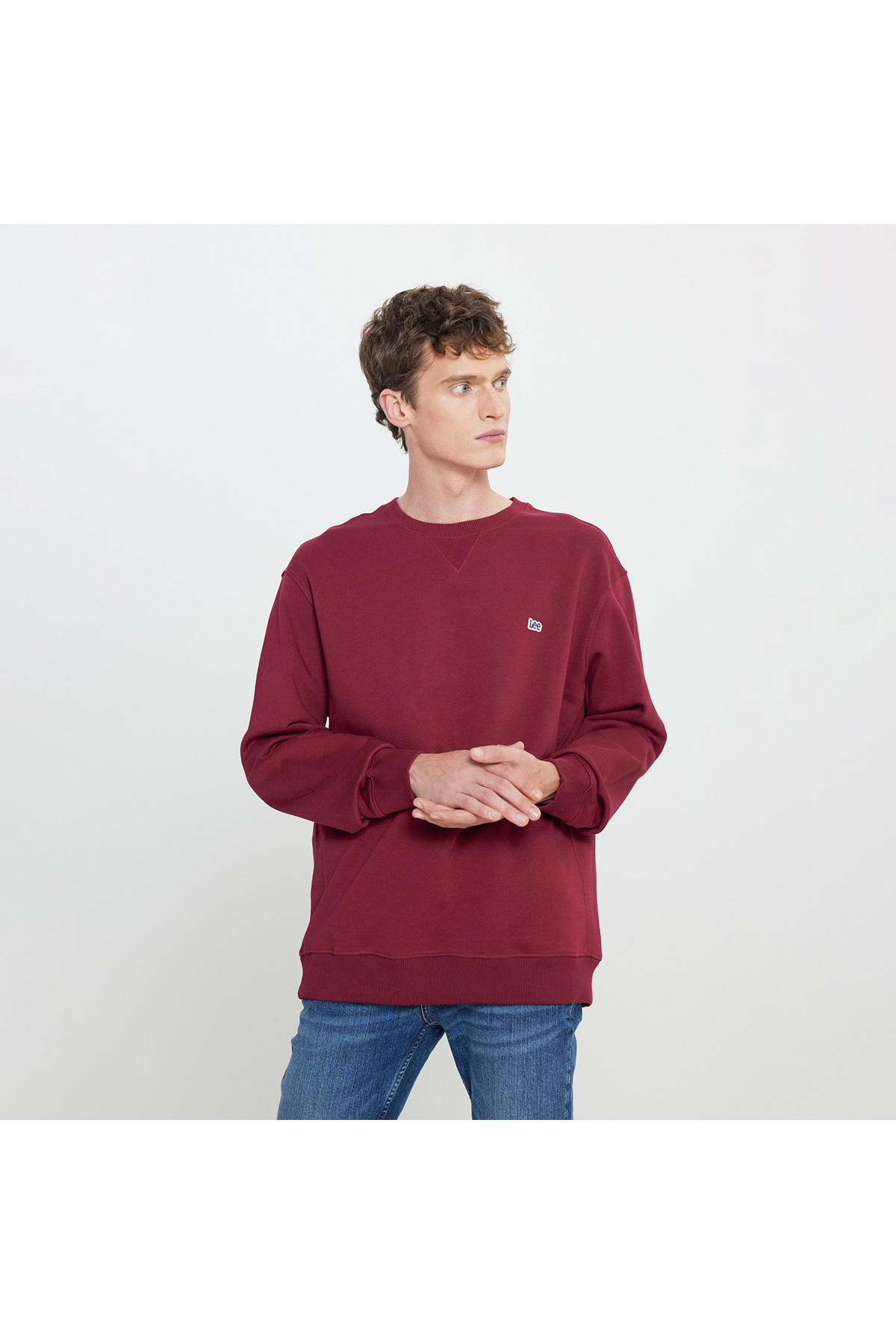 Lee-Men's - 100% Cotton Crew Neck Fleece Claret Red Sweatshirt (Regular Fit) 2