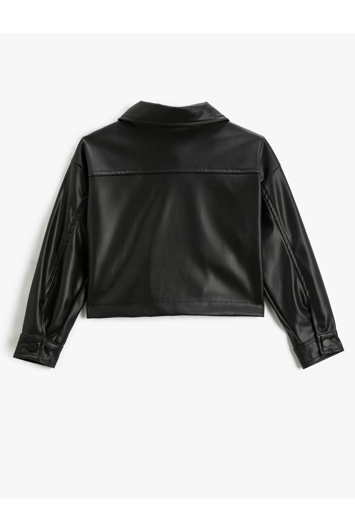 Koton-Crop Leather Look Jacket with Pockets and Buttons 2