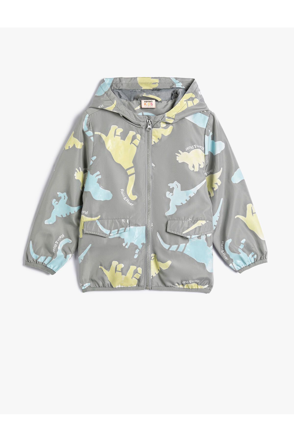 Koton-Dinosaur Hooded Raincoat with Pockets and Covers that Change Color in Water 3