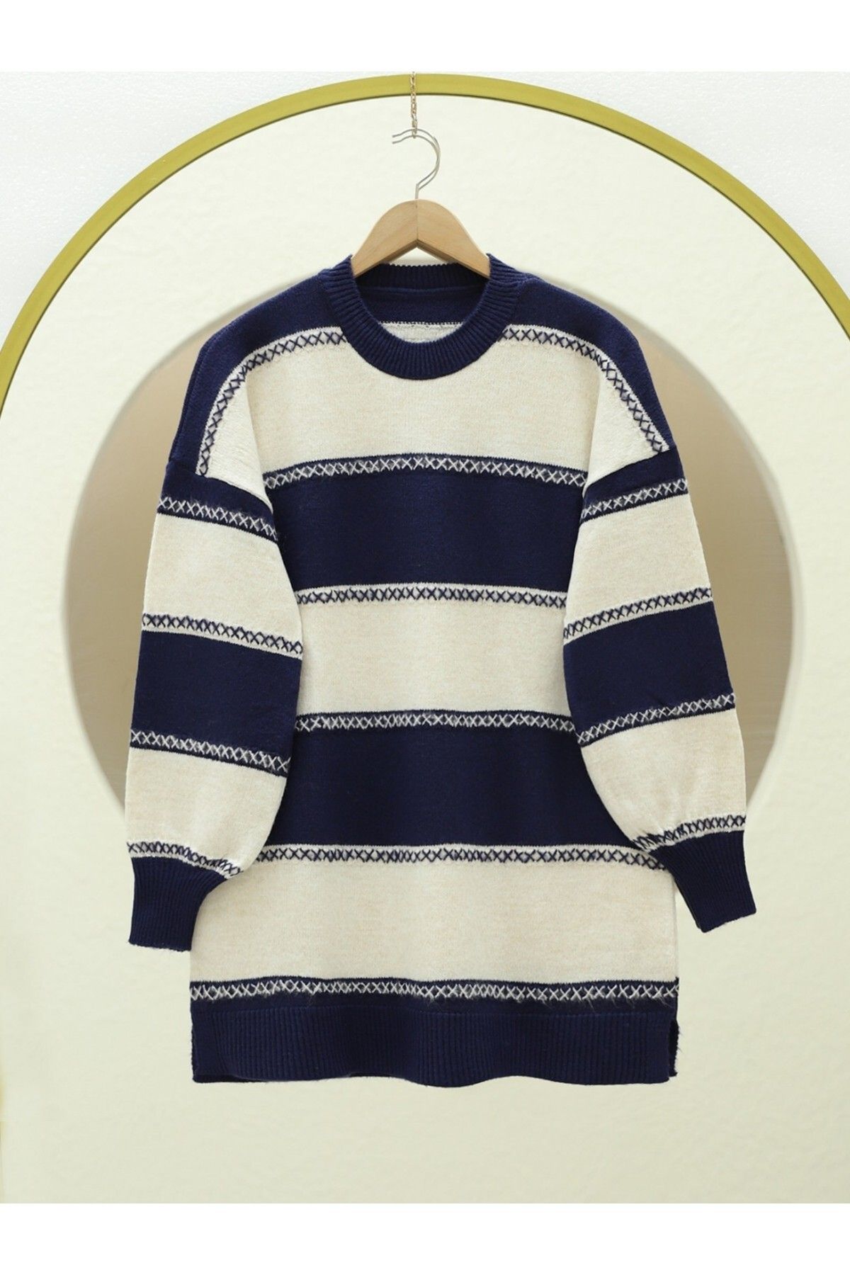 Modamorfo-Cross Stripe Patterned Knitwear Tunic 1